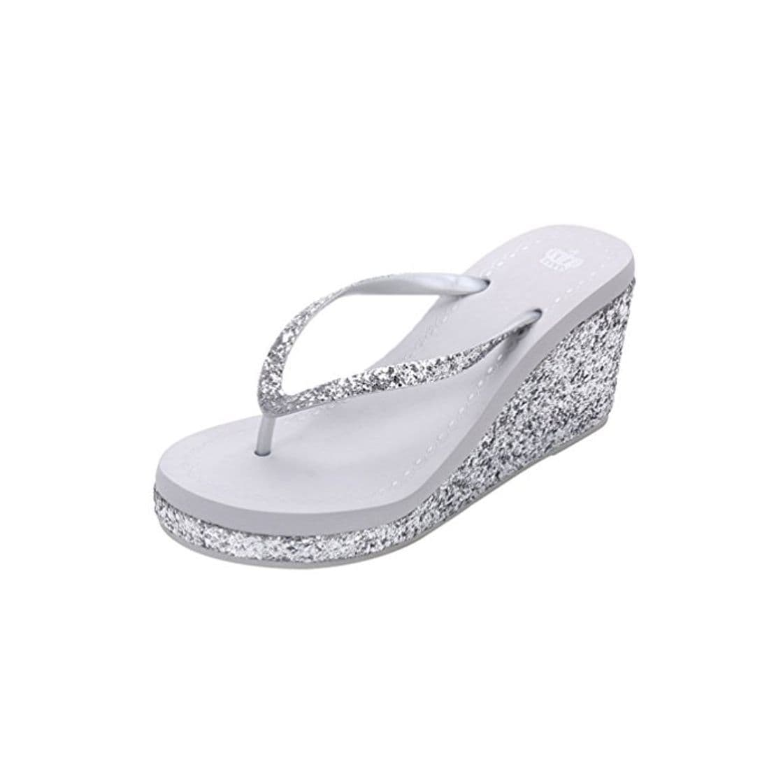 Product LINNUO Chanclas Cuñas Mujer con Lentejuelas Casual Sandalias de Playa Verano Flip