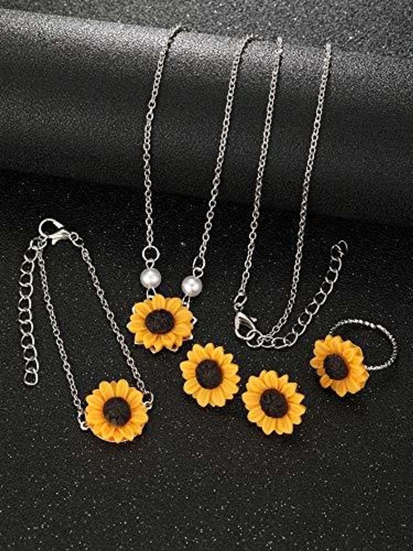 Producto 5 Piezas Totalmente Collar en Forma de Girasol Collar con Colgante de