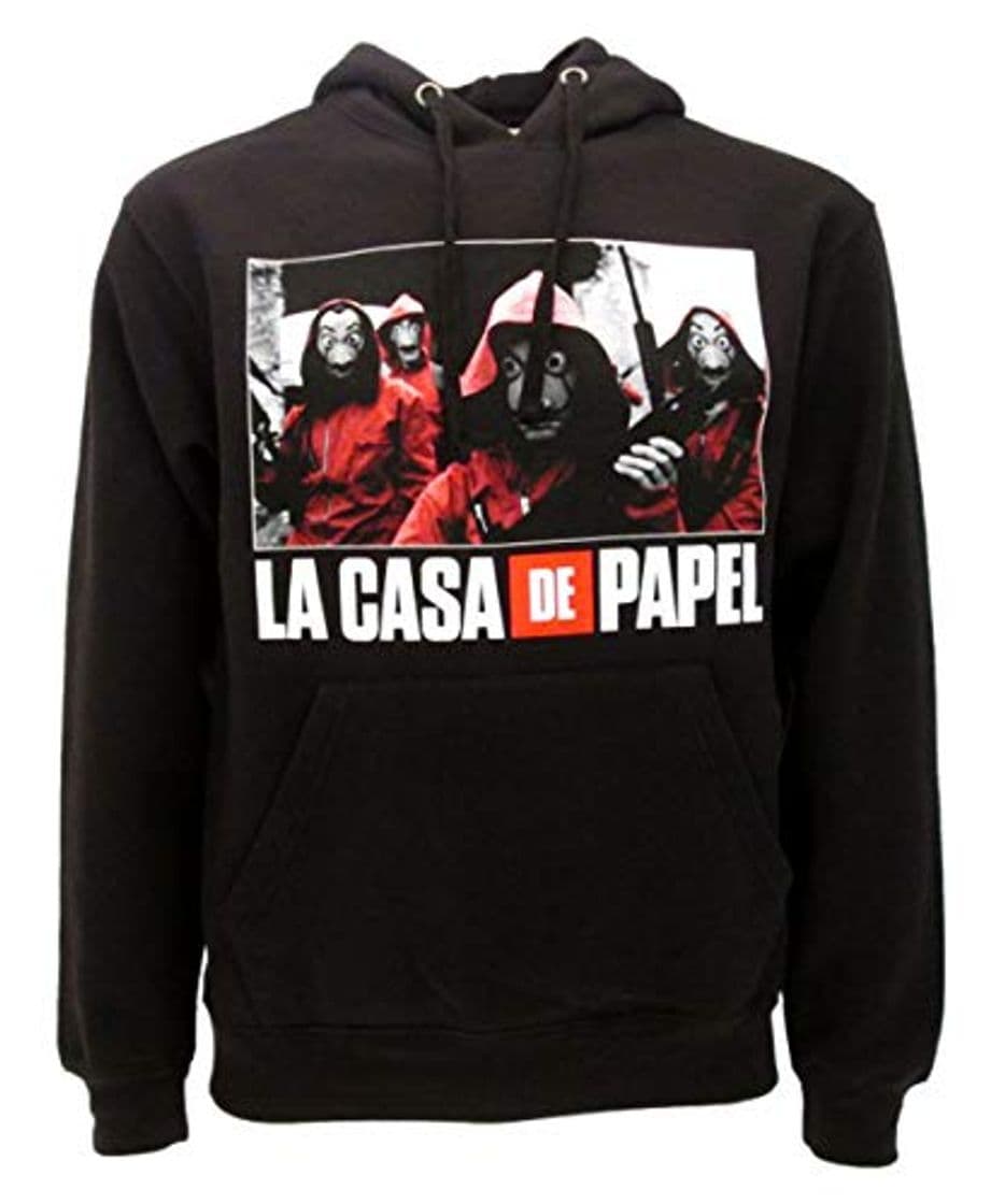 Moda Casa de Papel Sudadera con Capucha Negra Foto y Logotipo Producto Oficial