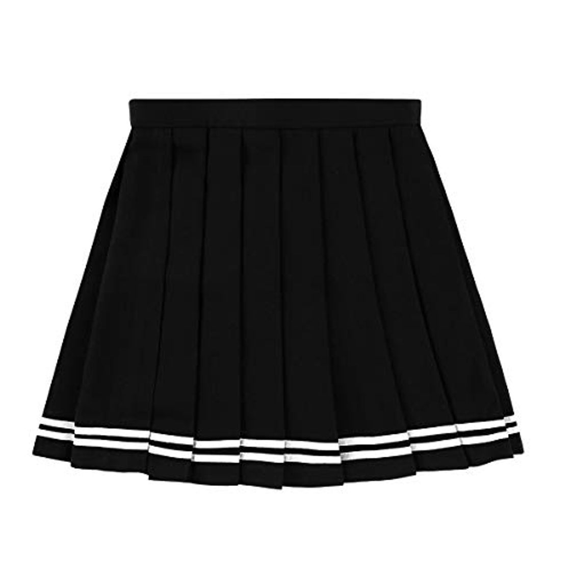 Product IEFIEL Falda Plisada Mujer Mini Falda Escolar Falda Corta Colegiala Uniforme Falda Escocesa Cintura Alta Elática para Chicas Negro Rayas M