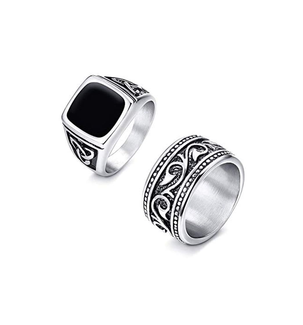 Fashion Finrezio 2 Piezas Anillos De Acero Inoxidable para Hombres Vintage Biker Anillo