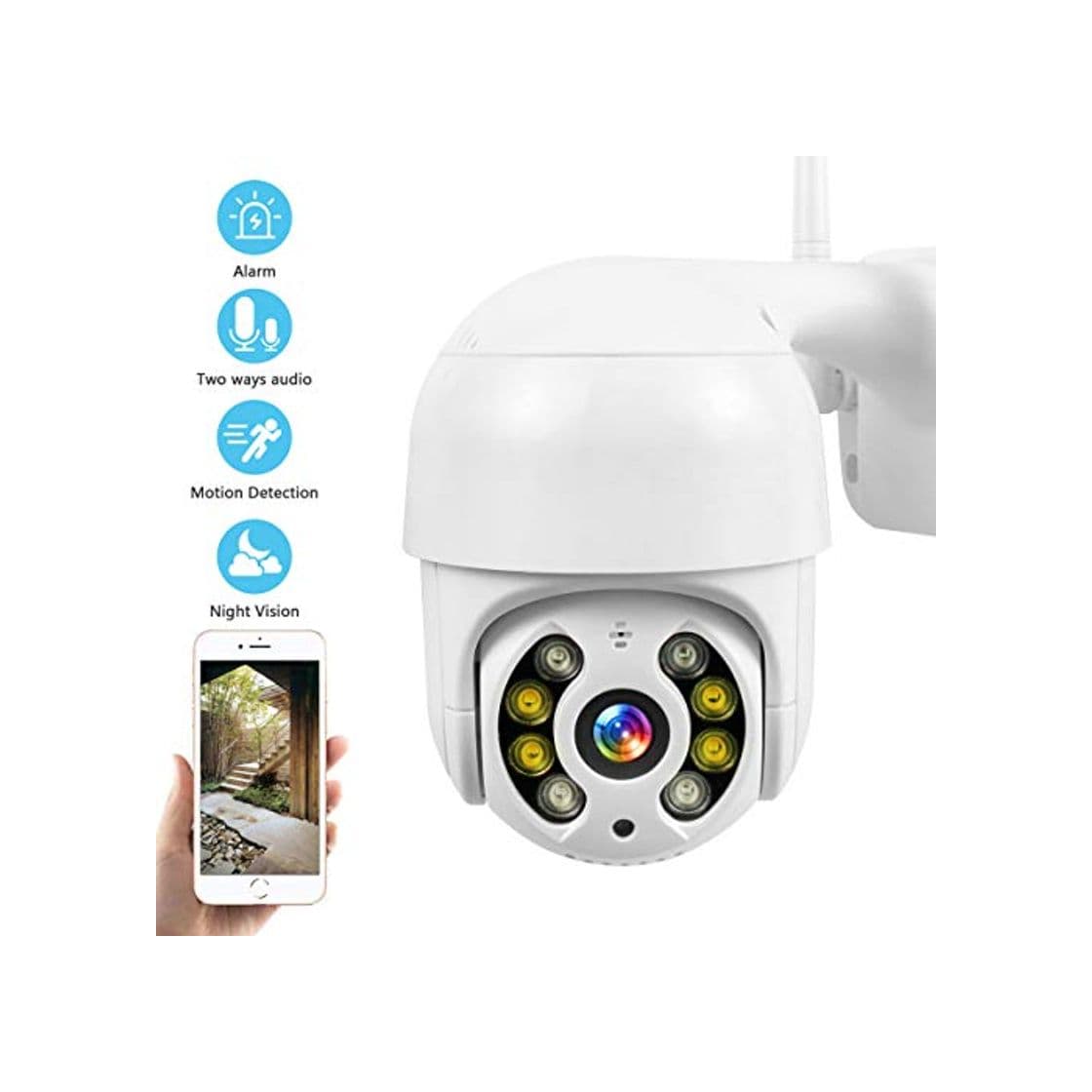 Product PTZ Camara Vigilancia, Camara WiFi Exterior Impermeable IP66 con Audio de Dos