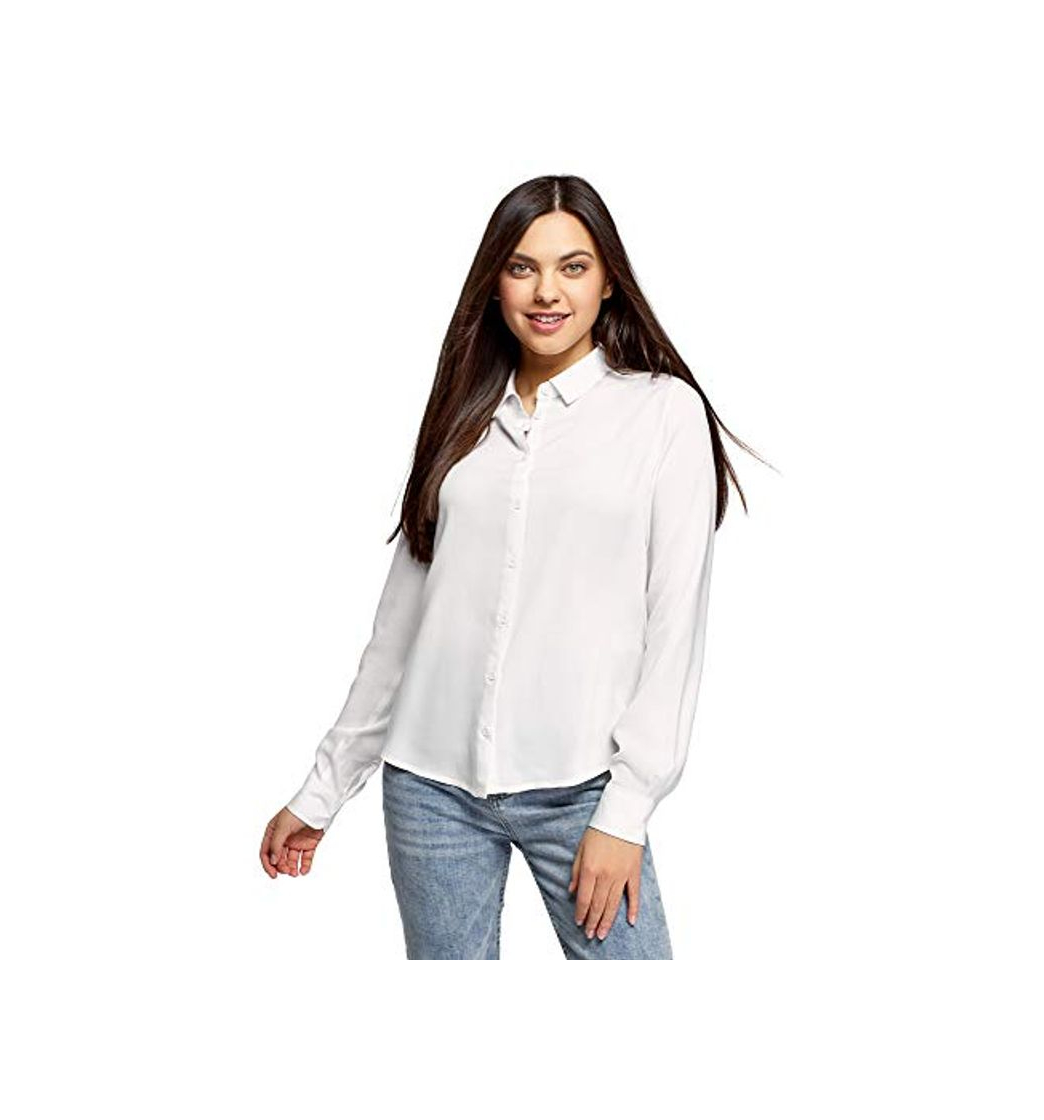 Product oodji Ultra Mujer Blusa Básica de Viscosa, Blanco, ES 38