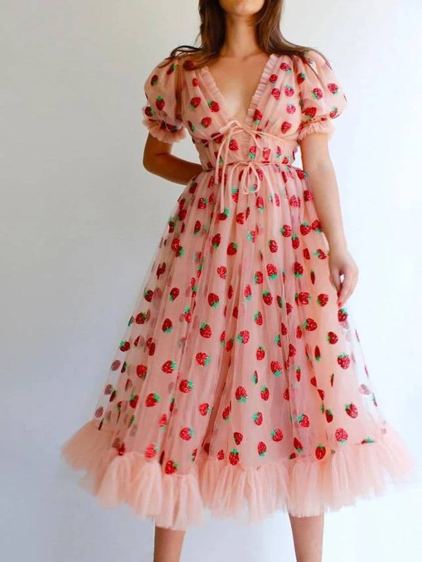 Fashion Vestido rosa cute con fresitas