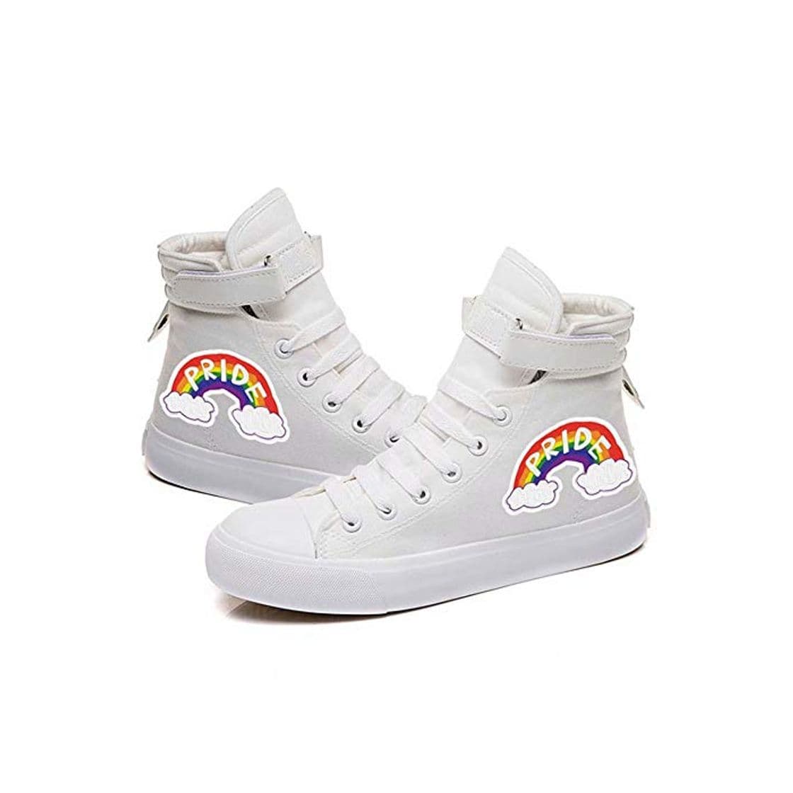 Producto Godmoy Zapatos de lona Rainbow para mujer Zapatillas de deporte LGBT Coloridas zapatillas altas para adultos Tobilleras planas Zapatos de tenis con cordones Gay Pride