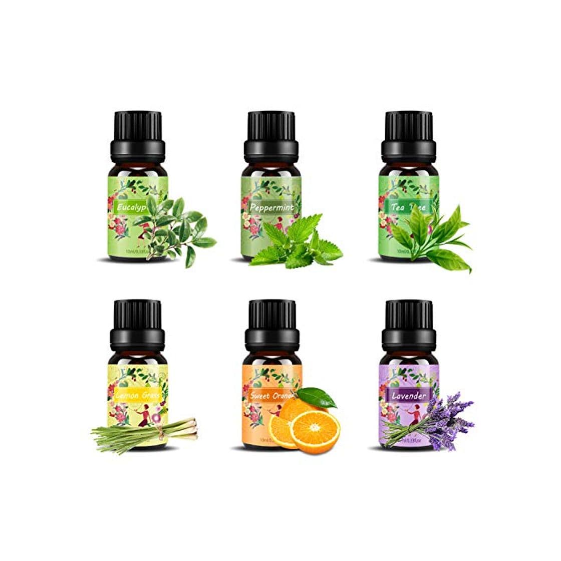 Producto Set de aceites esenciales,100% Natural Puro Aromaterapia Aceite Aromático,6 x 10 ml