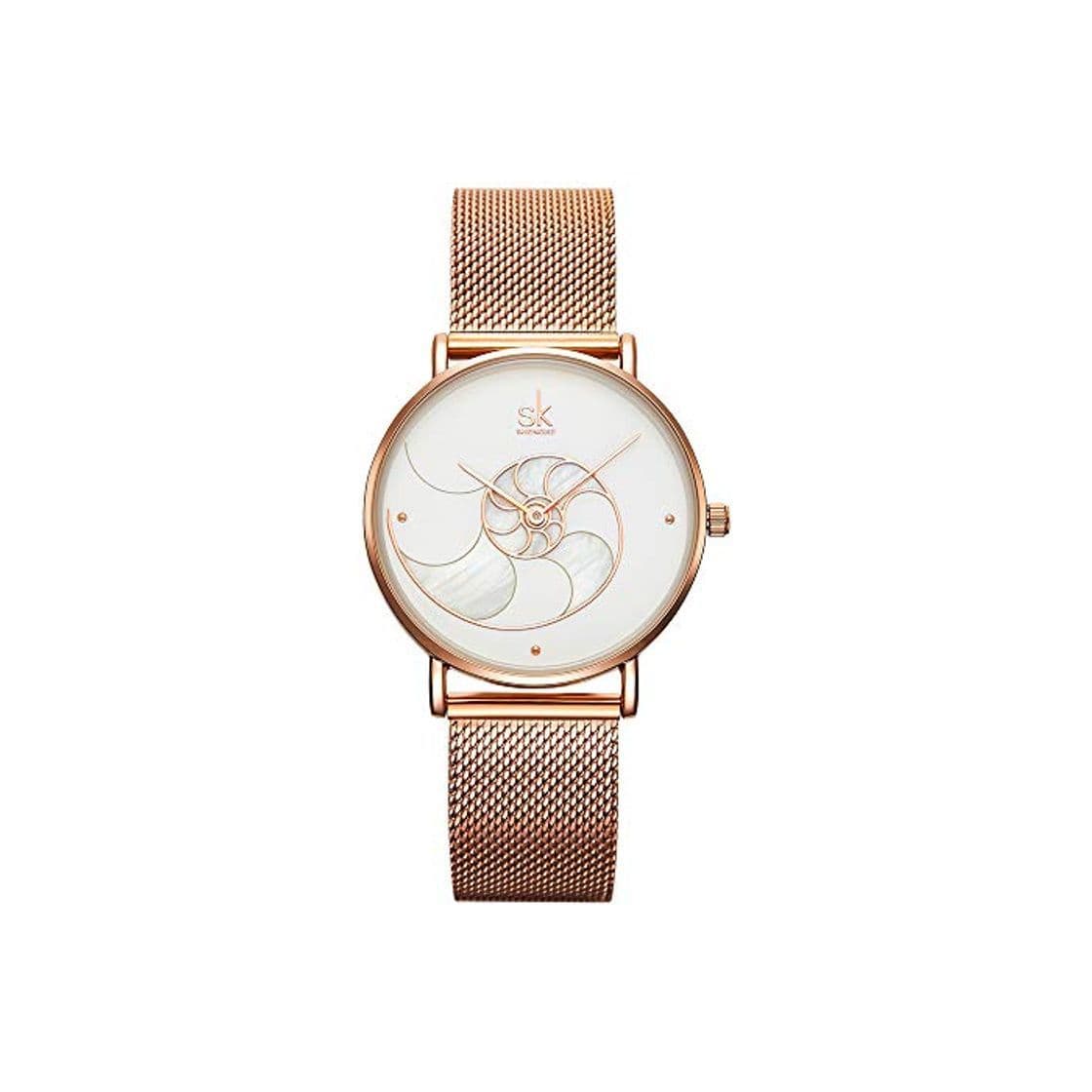 Product SK Creative Ladies Watch Banda de Malla de Acero Inoxidable Reloj de Pulsera Cuarzo para Mujer Vestido de niña Reloj relogio Feminino