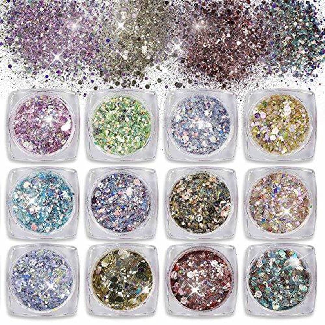 Beauty Purpurinas Polvo 12 Colores Chunky Glitter Paillette Brillante Decoración para Cara Maquillaje