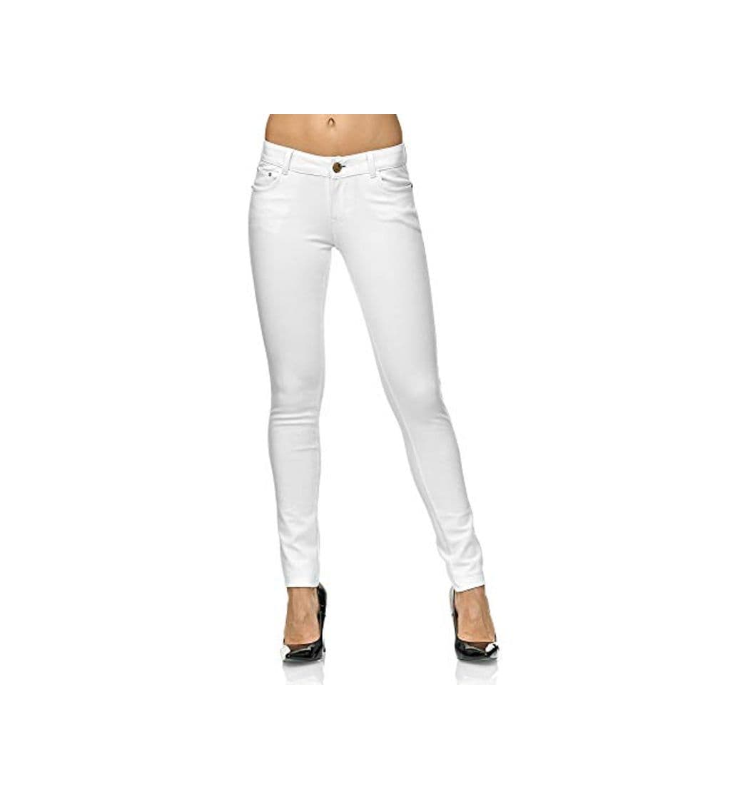 Fashion Elara Pantalón Elástico para Mujer Skinny Fit Jegging Chunkyrayan Blanco 2488-1 White