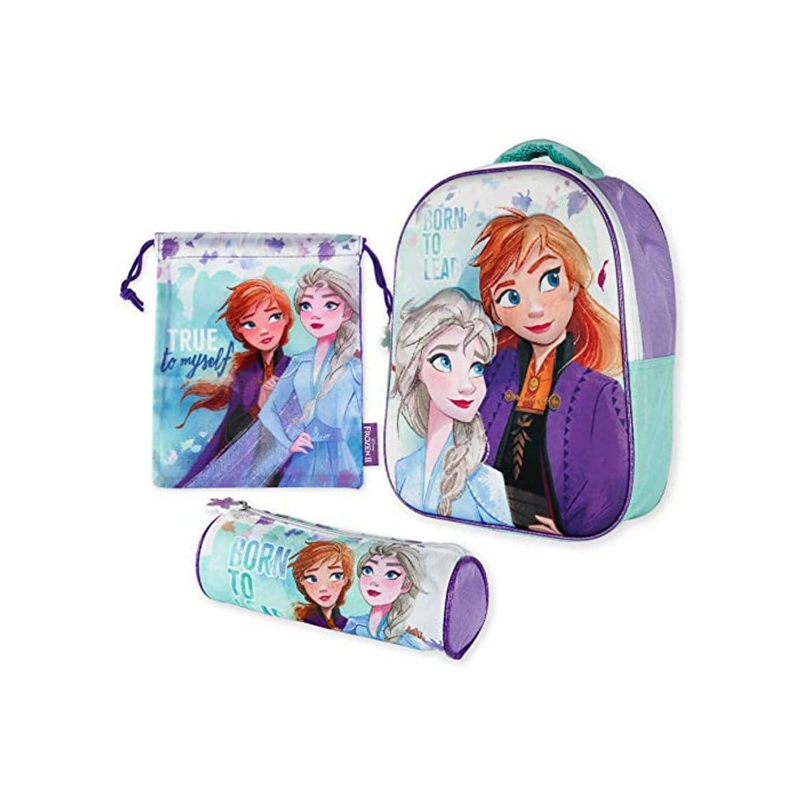 Product Mochila Infantil 3D, Estuche Escolar y Bolsa Merienda de Cuerdas Frozen 2