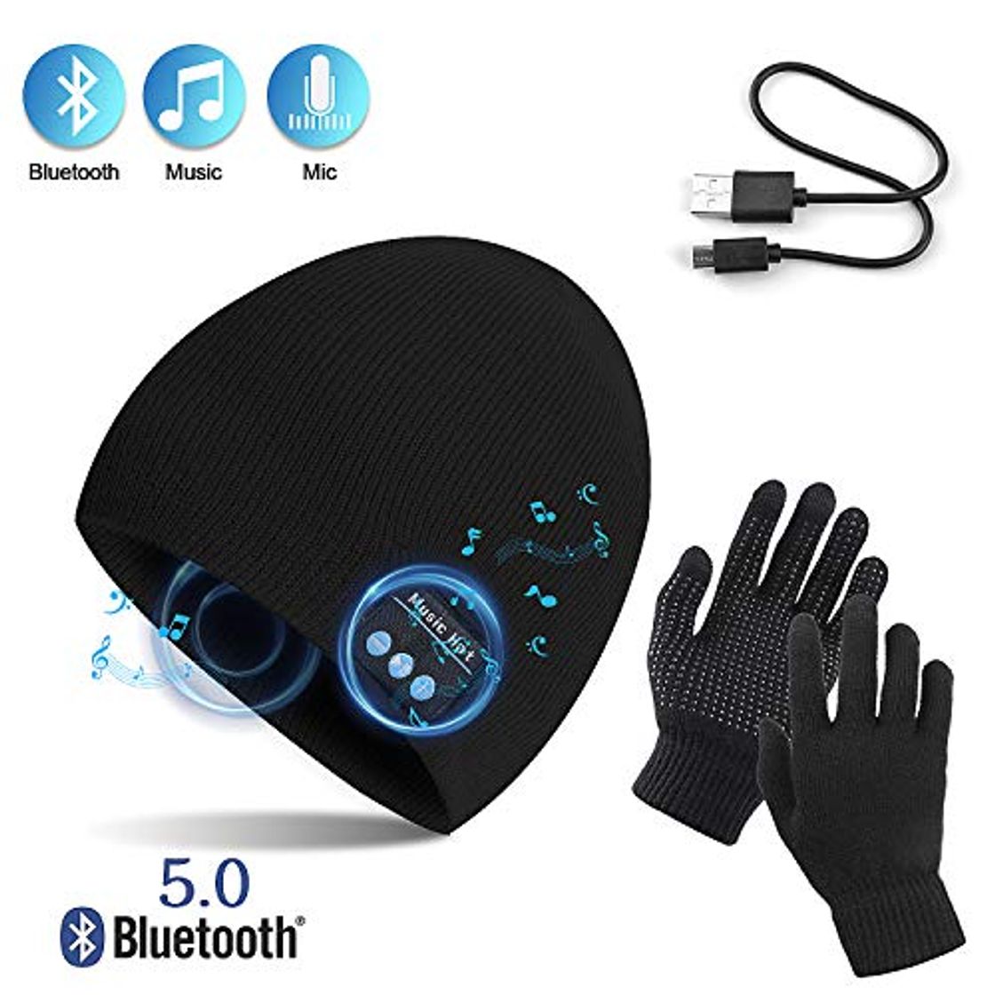 Moda TAGVO Gorro Bluetooth V5.0 con Conjunto de Guantes con Pantalla táctil