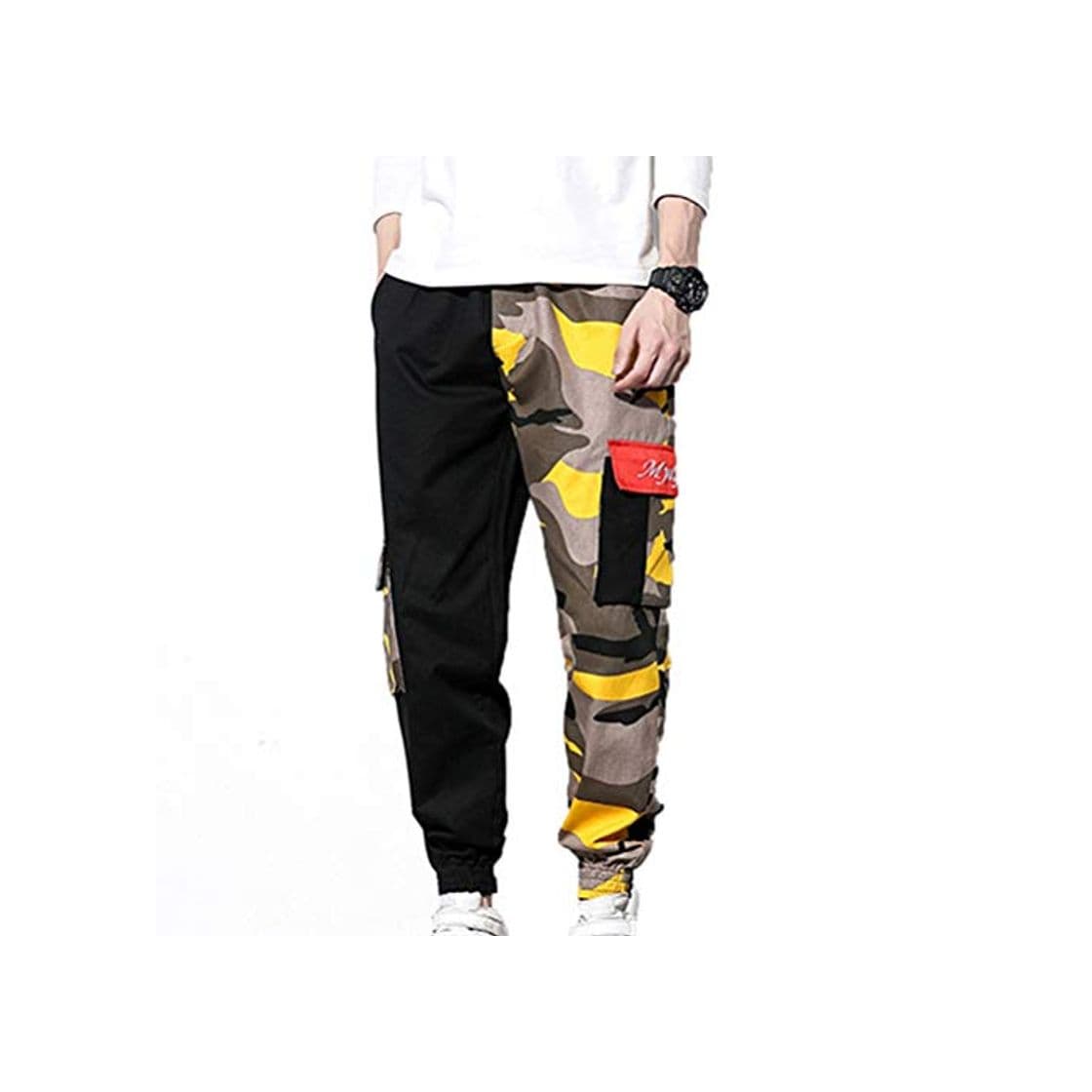 Moda Pantalones de Camuflaje para Hombre Pantalones de chándal Holgados con Cordones Cintura