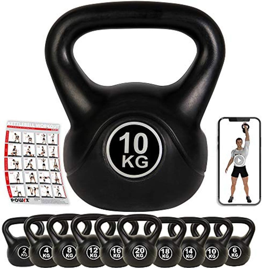 Producto POWRX Pesa Rusa de hormigón 4-12 kg - Kettlebell con Revestimiento de