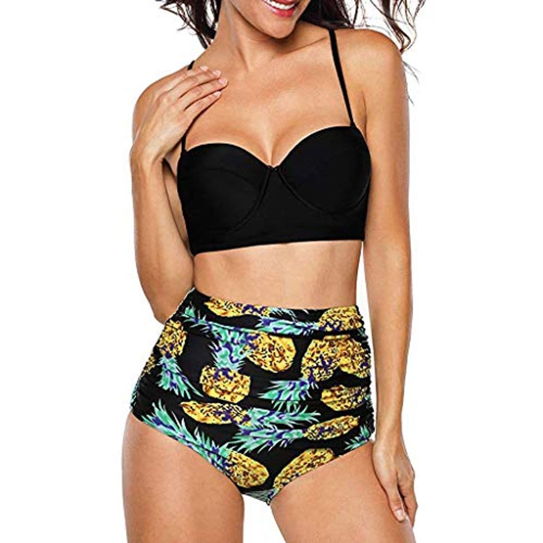 Moda Bikini Mujer Push Up 2019 Bikinis de Cintura Alta Sexy Traje de Baño de Dos Piezas Retro de Playa Bohemia Acolchado Bañador vikinis brasileño Conjunto Tallas Grandes Biquini Ropa