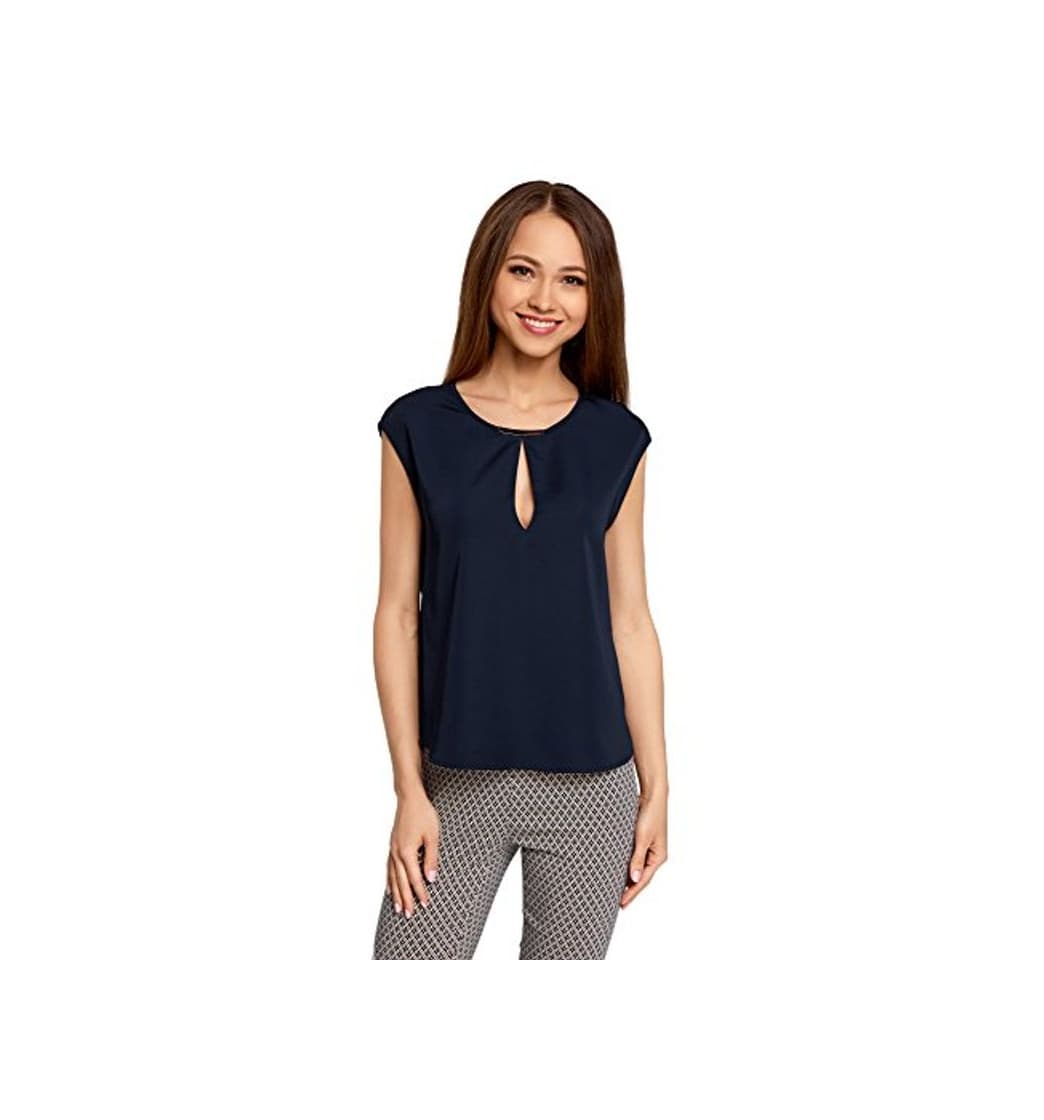 Producto oodji Collection Mujer Blusa de Tejido Grueso con Escote Gota, Azul, ES