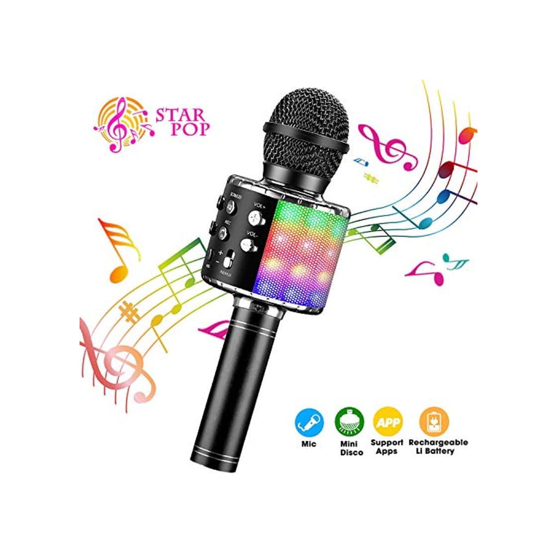 Producto ShinePick Micrófono Karaoke Bluetooth, Microfono Inalámbrico Karaoke Portátil con Altavoz y LED