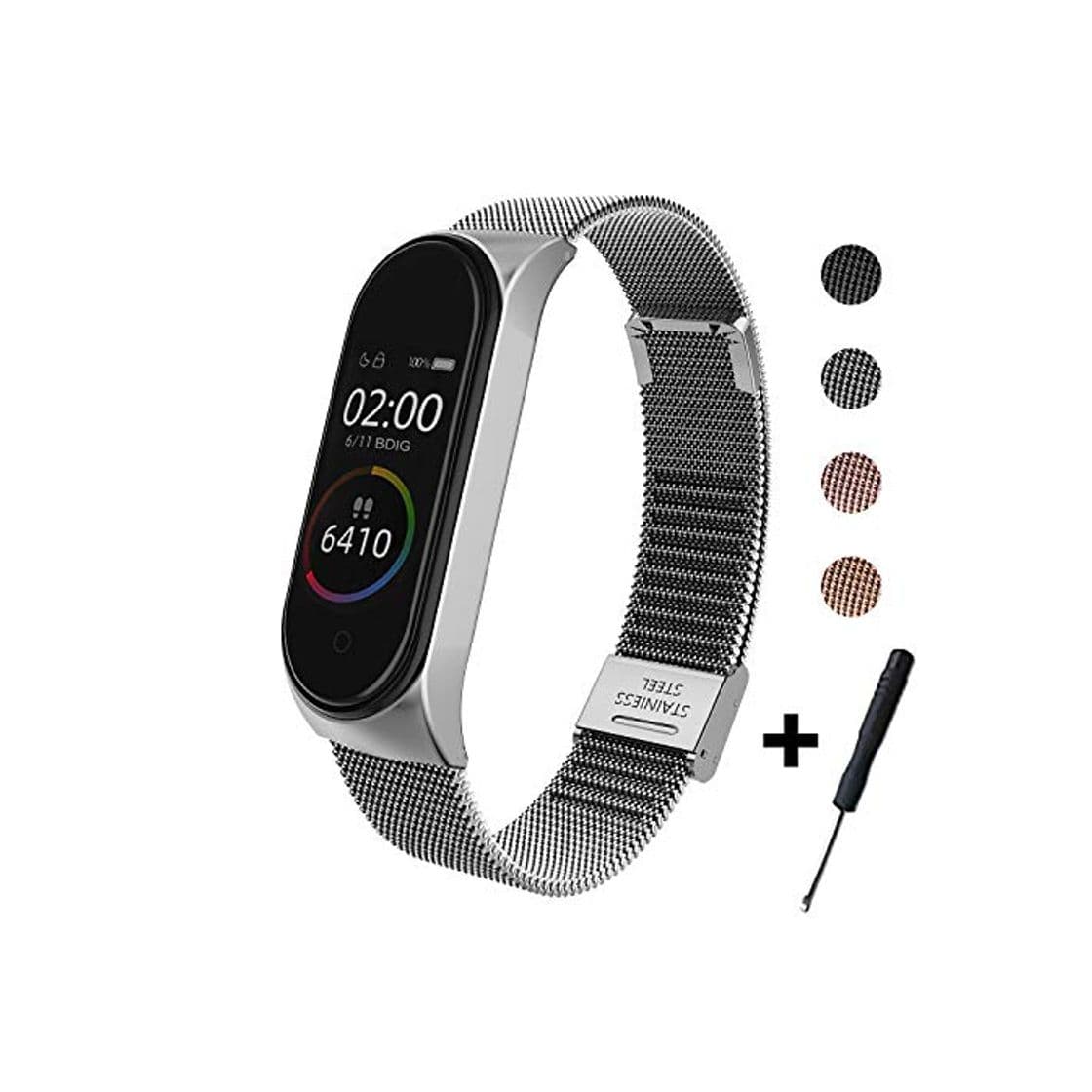 Product BDIG Correa Compatible Xiaomi Mi Band 4 Correas Metal, Pulsera de Acero