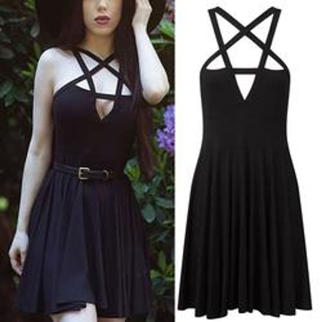 Moda Gothic pentagram black dress