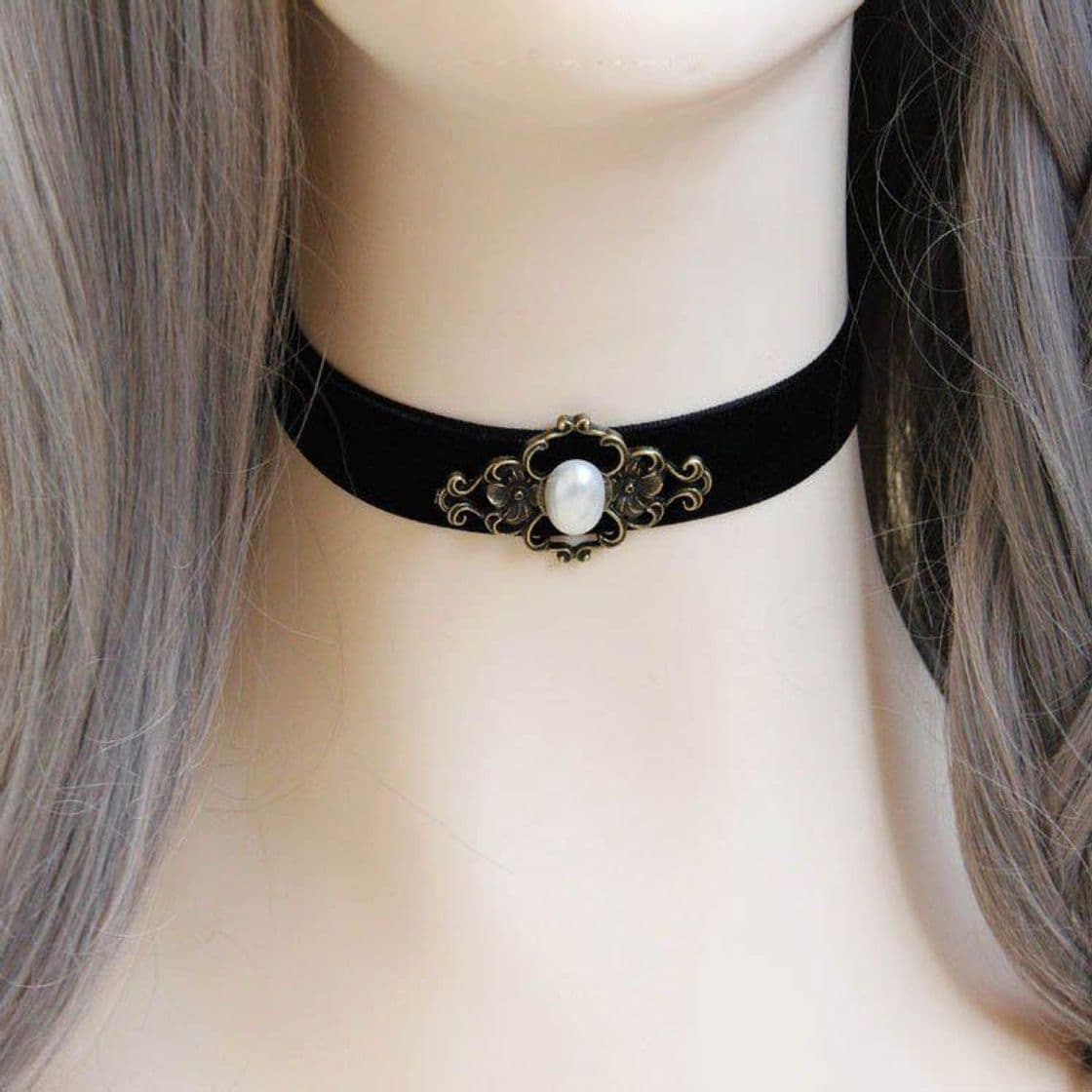 Moda Velvet Strip Pearl Choker SD00019