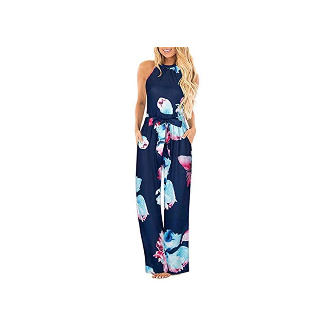 Fashion SUNNSEAN Monos Monos de Vestir Mujer Verano Fiesta Elegante Tirantes Mono Largo Impresión Floral Mameluco de Playa Jumpsuit Pantalones Anchos Coctel Playa Boho Monos de Petos