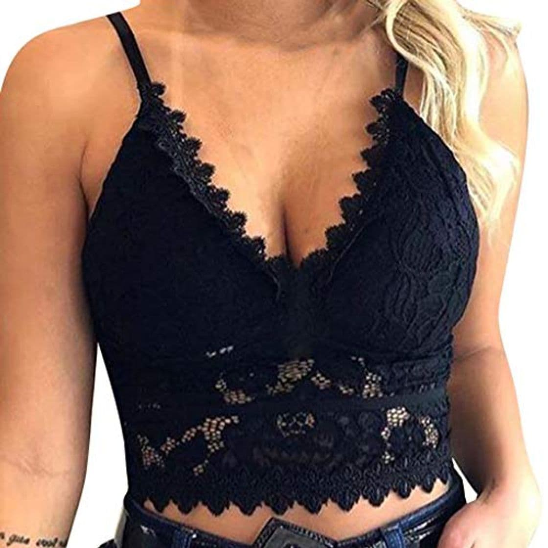 Product Mujeres Sujetador de Encaje Elasticidad Blando Sujetadores Top con Acolchado Ropa Interior de Borde Encaje sin Costuras Chaleco riou