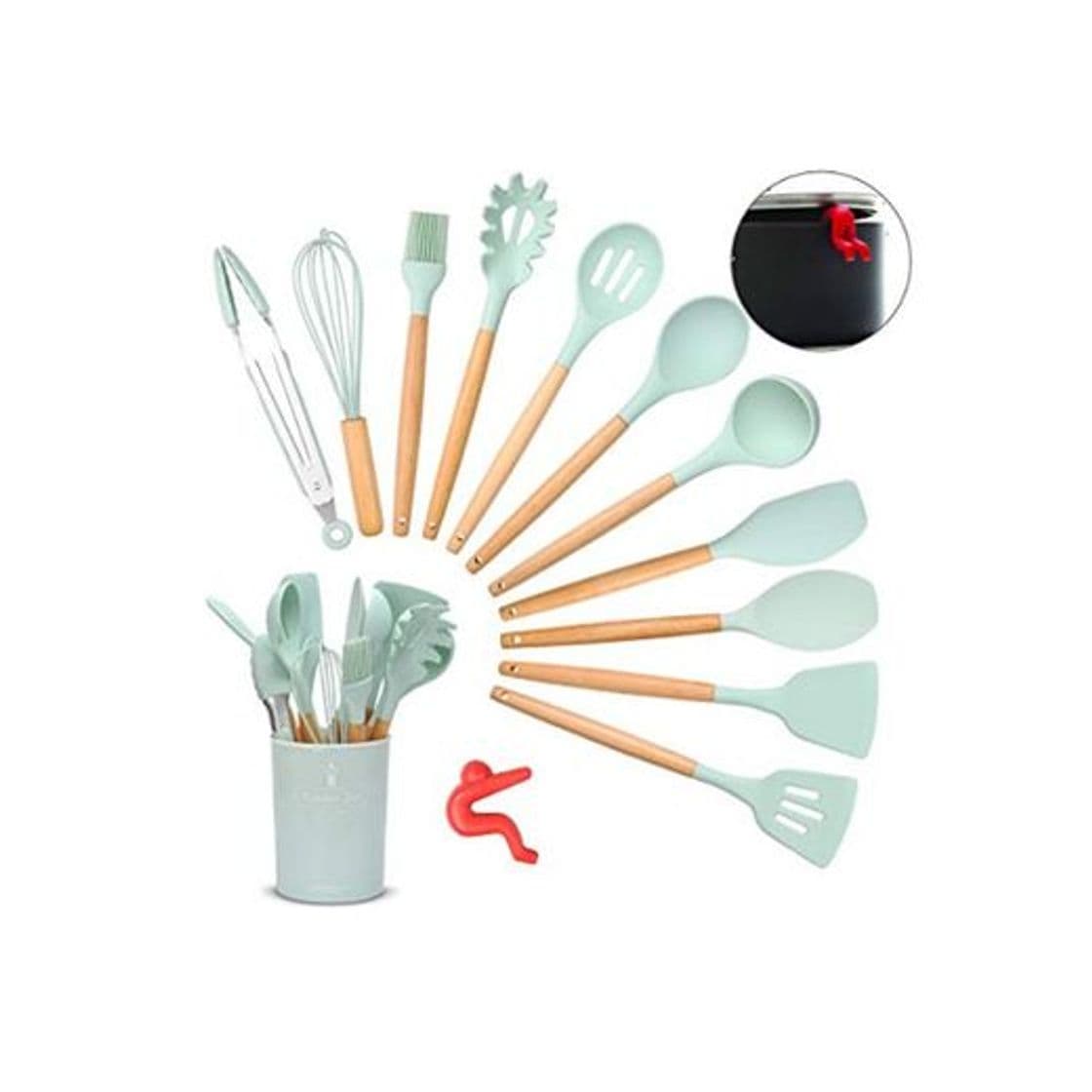 Product Songway Juego de Utensilios de Cocina para cocinar de Silicona 12pcs con Rejilla Anti derrames