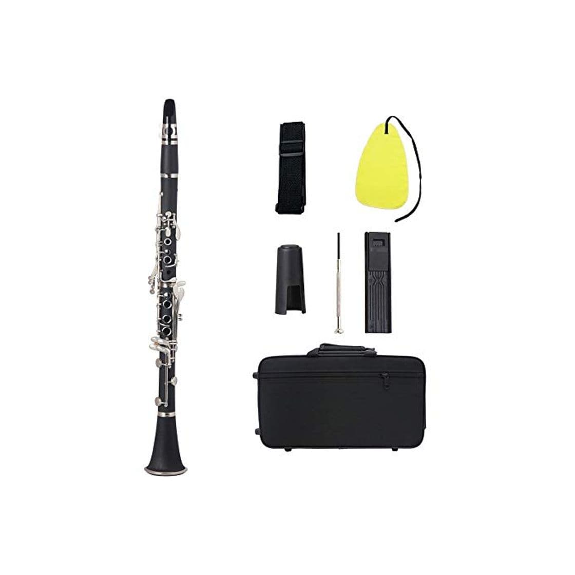 Product Muslady Clarinete bb Baquelita Negra Llaves de Plata Instrumento de Viento de Madera con Estuche Caña Paño de Limpieza Destornillador Mini