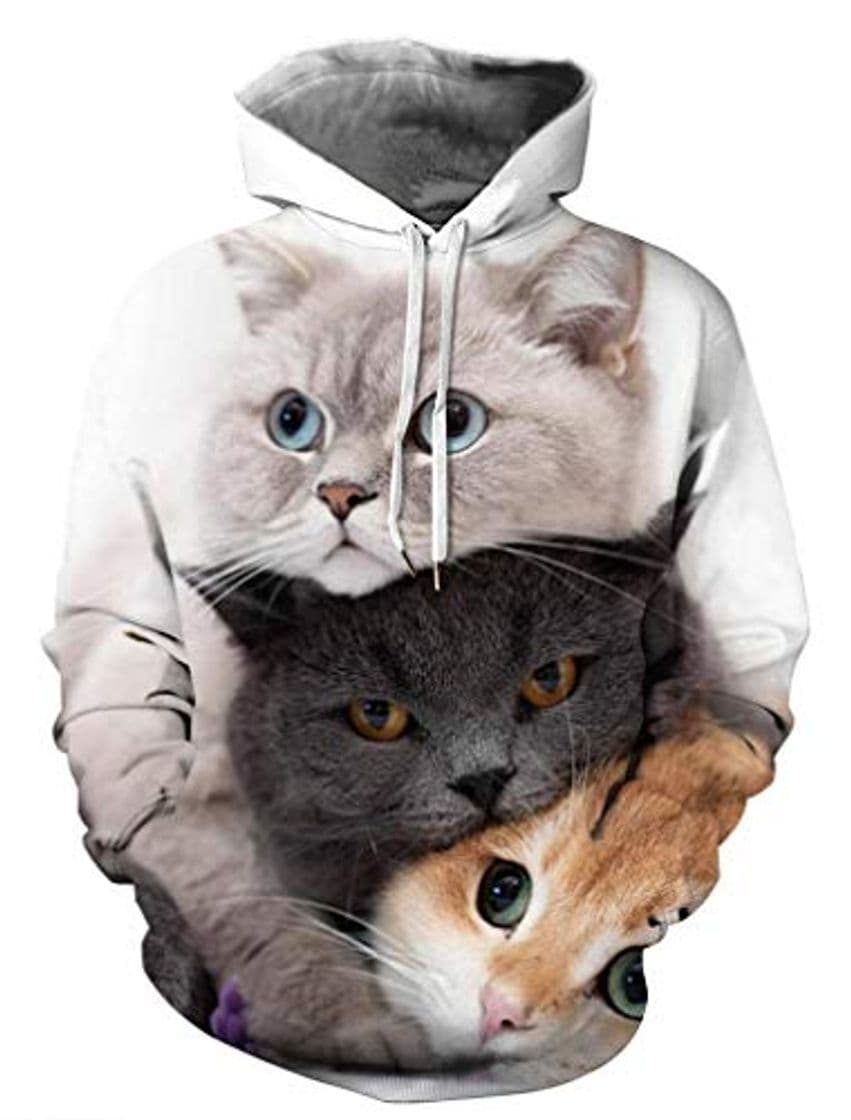 Fashion Socluer Unisex Sudaderas con Capucha Hombre Estampado 3D Impresión de Animal Gato Lobo León Pullover Sudaderas Hoodie Sweatshirt de Mangas Largas Bolsillos