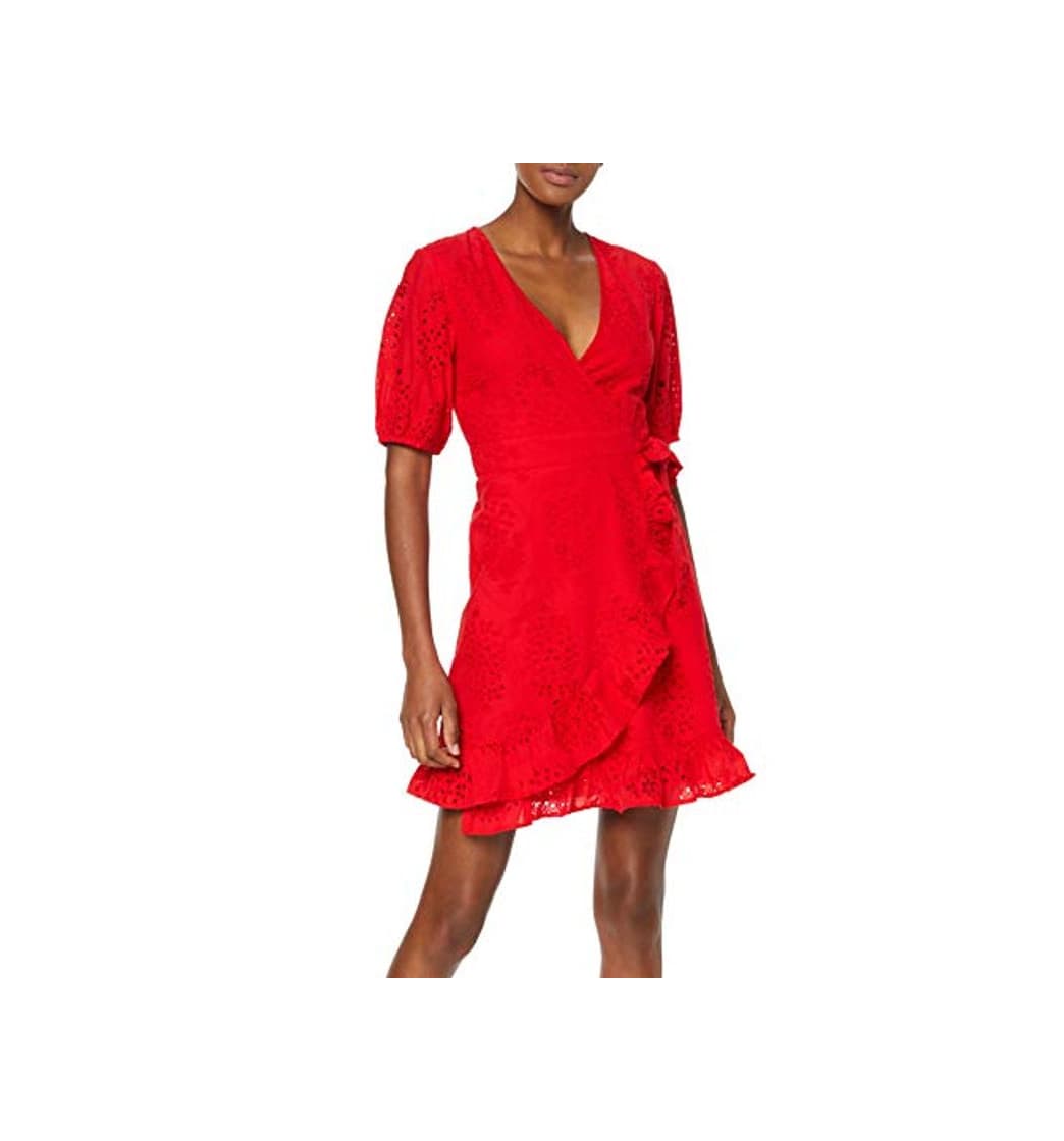 Producto Marca Amazon - find. Vestido Corto Cruzado de Algodón Mujer, Rojo