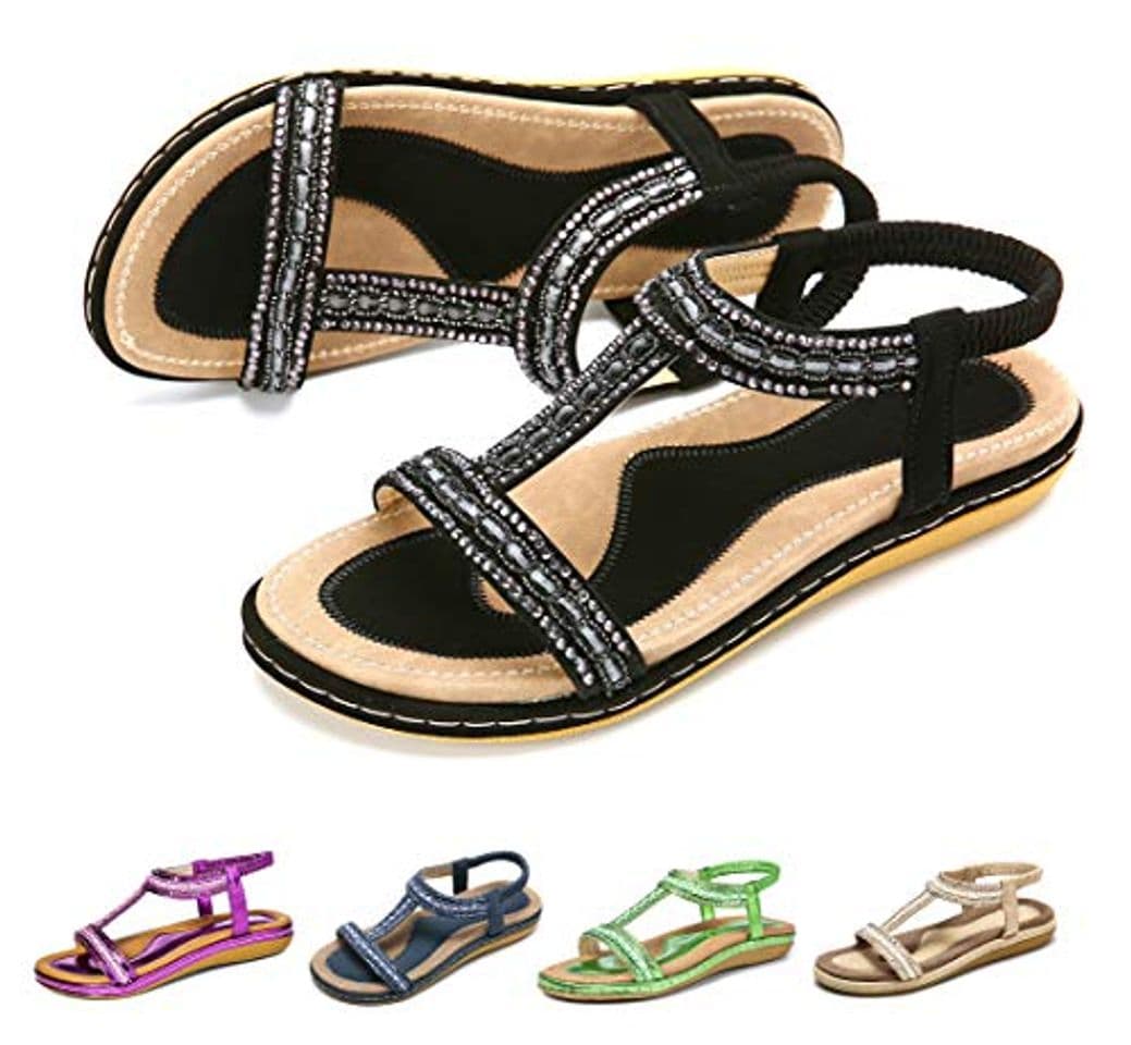 Fashion gracosy Sandalias Planas Verano Mujer Estilo Bohemia Zapatos para Mujer de Dedo