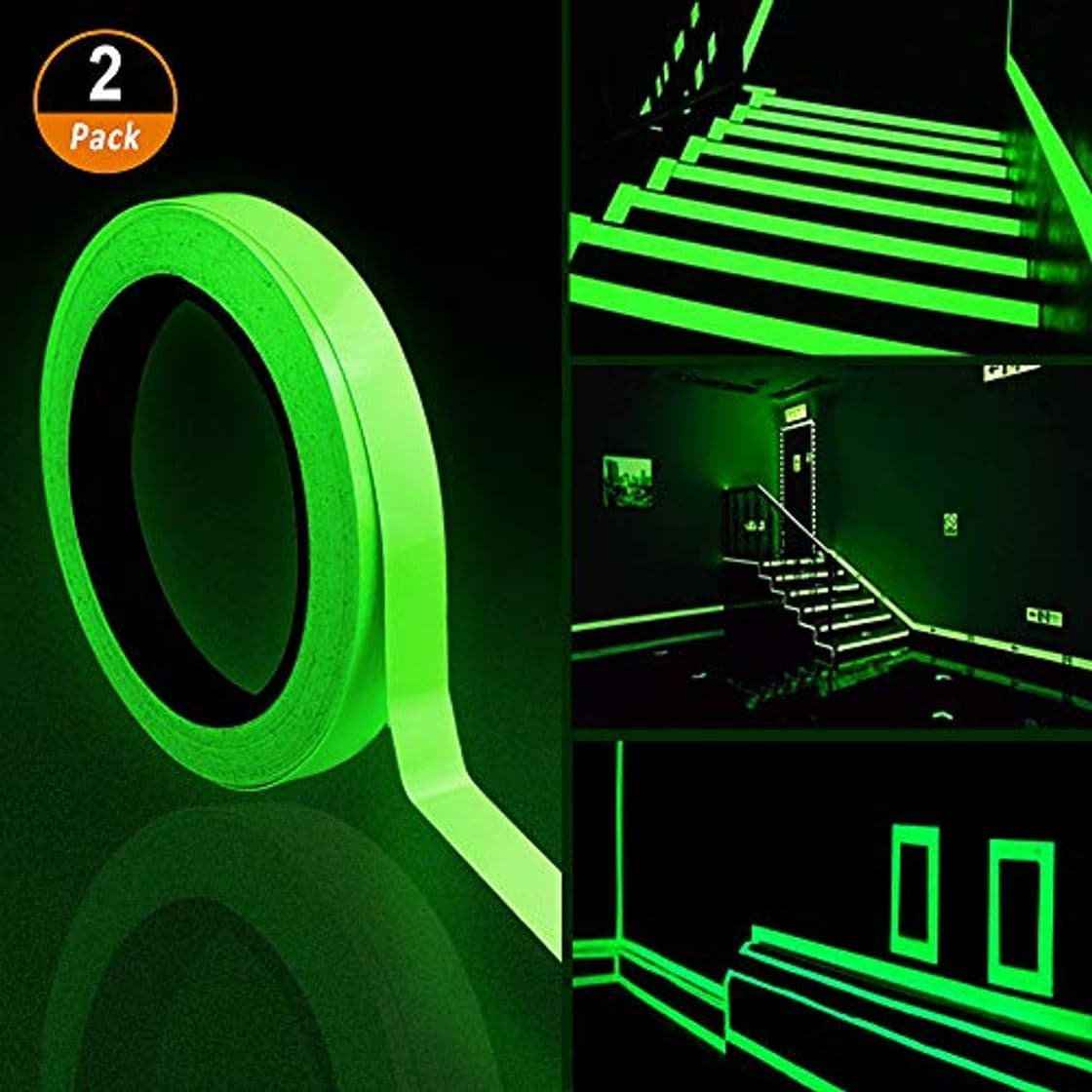 Product Cinta Adhesiva Luminosa 2pcs Verde Impermeable Pegatina de Cinta Fluorescente 10m x 10mm Cinta Autoadhesiva Luminosa de Seguridad