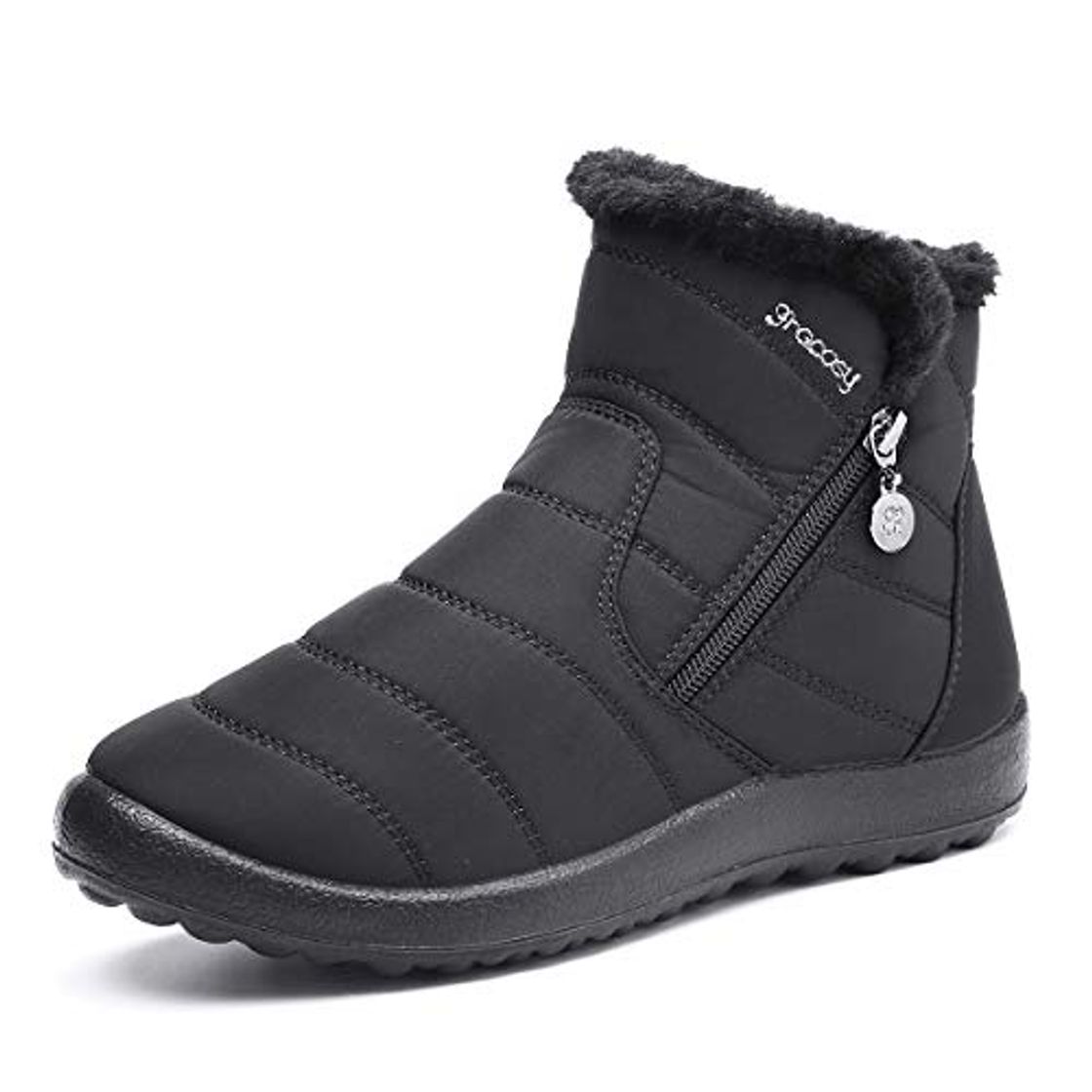 Fashion gracosy Botas de Mujer Otoño Invierno Goma Encaje Forro de Piel Punta