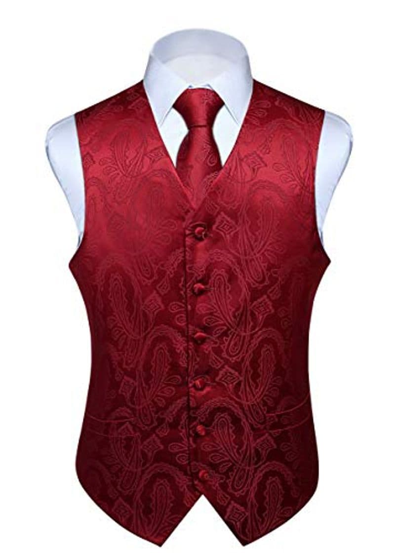 Fashion HISDERN Chaleco y Corbata de Jacquard Floral Paisley Clasico para Hombre y Traje de Chaleco Cuadrado de Bolsillo