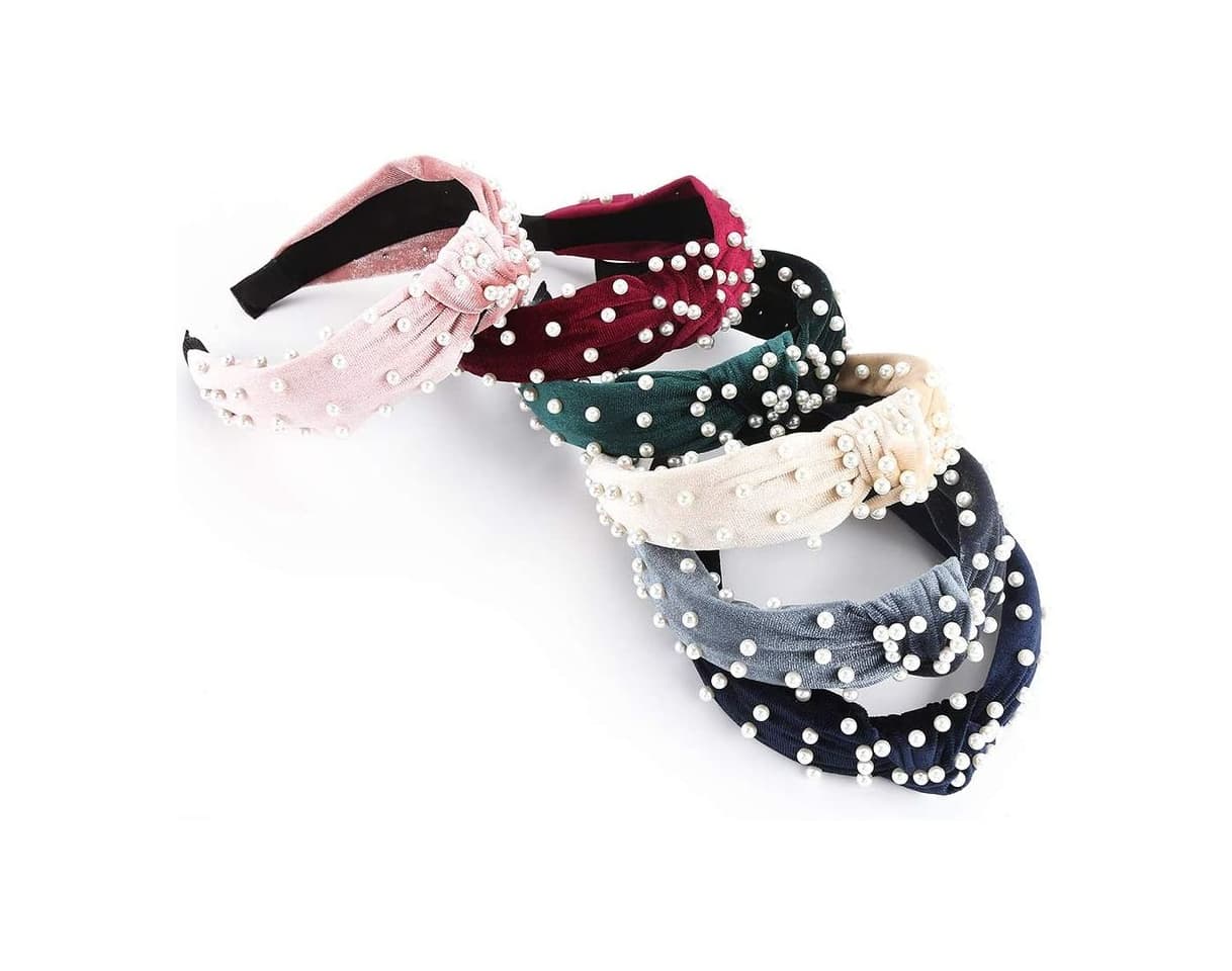 Beauty Diademas De Perlas- 6Pcs Makone Top Knot Velvet Headband Con Pearl Elastic