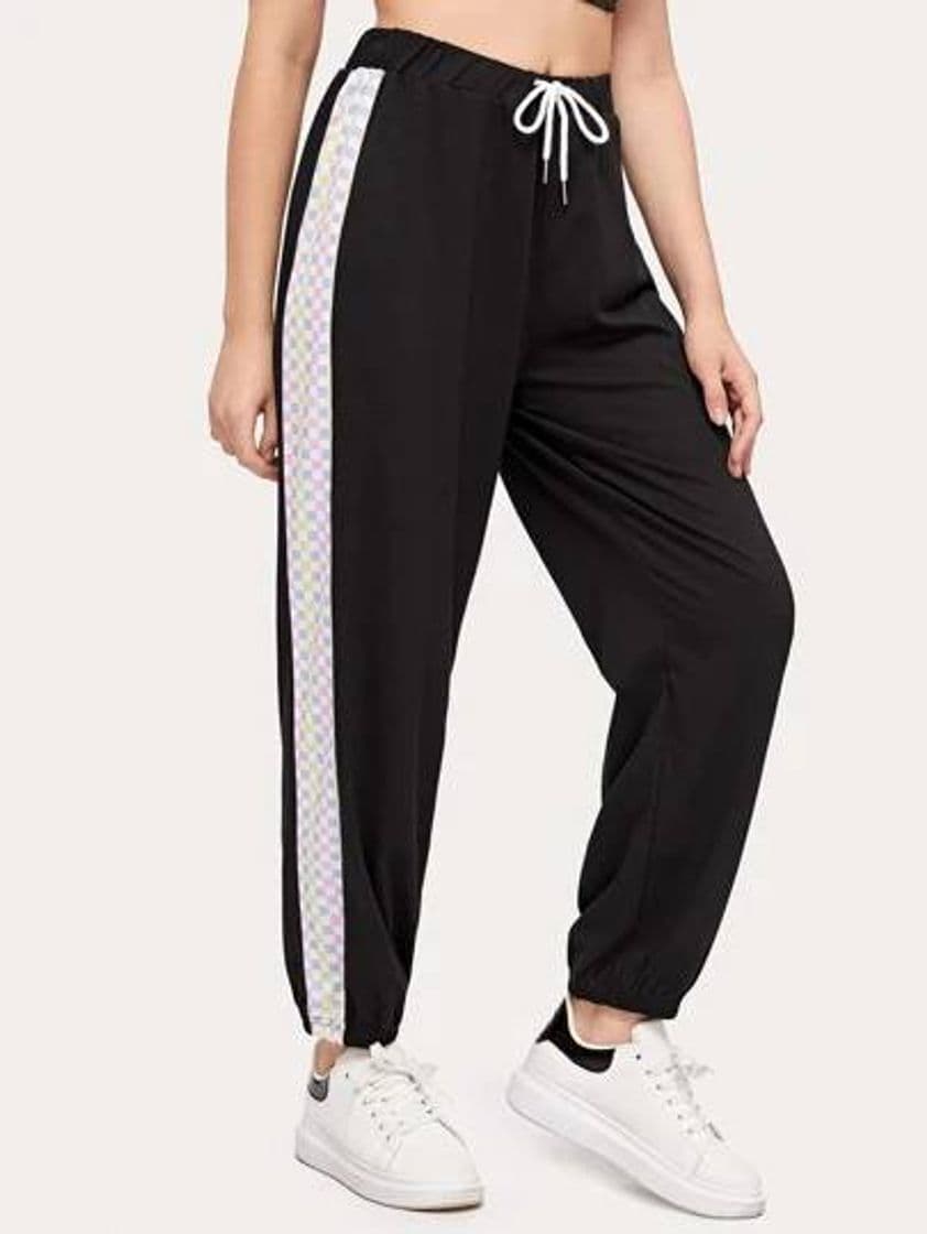 Moda Joggers de cuadros lateral