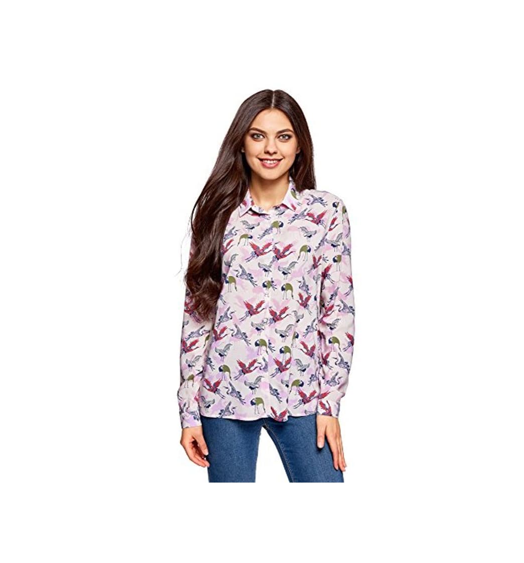 Moda oodji Ultra Mujer Blusa Estampada de Viscosa, Rosa, ES 42