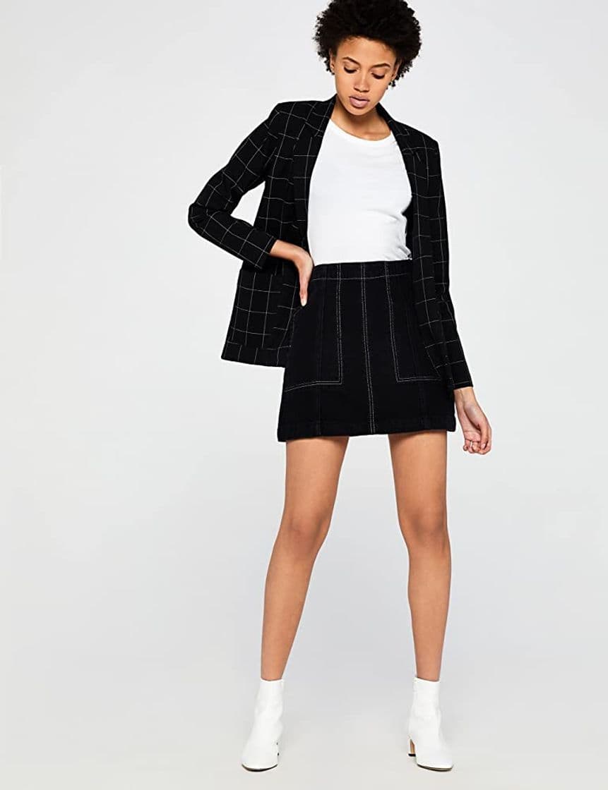 Fashion Marca Amazon - find. Falda Mini con Cremalleras Mujer, Negro