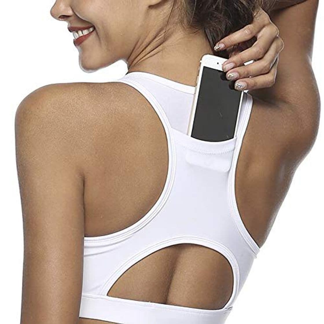 Fashion Snailify Sujetador Deportivo para Mujer Bolsillo del teléfono Racerback Cobertura Completa inalámbrico