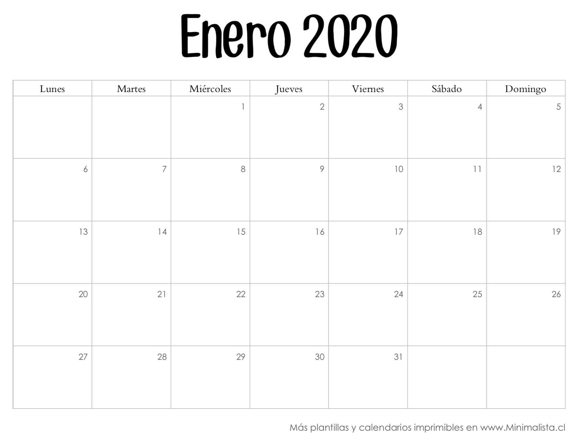 Fashion Calendarios 2020 para Imprmir - Minimalista