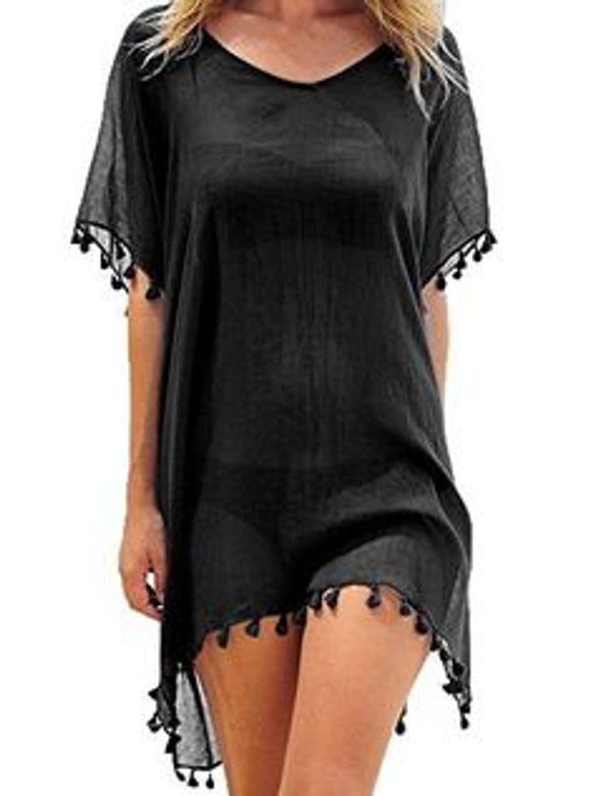 Fashion Vestidos Sin Mangas Mujer Lisos Verano Mini Vestido Kimono de Playa Corto Cuello V para Fiesta Casual Cóctel Boho Caftan Tunica Kaftan Ropa de Baño Tallas Grandes Pareo Camisola Beach Bikini Cover Up