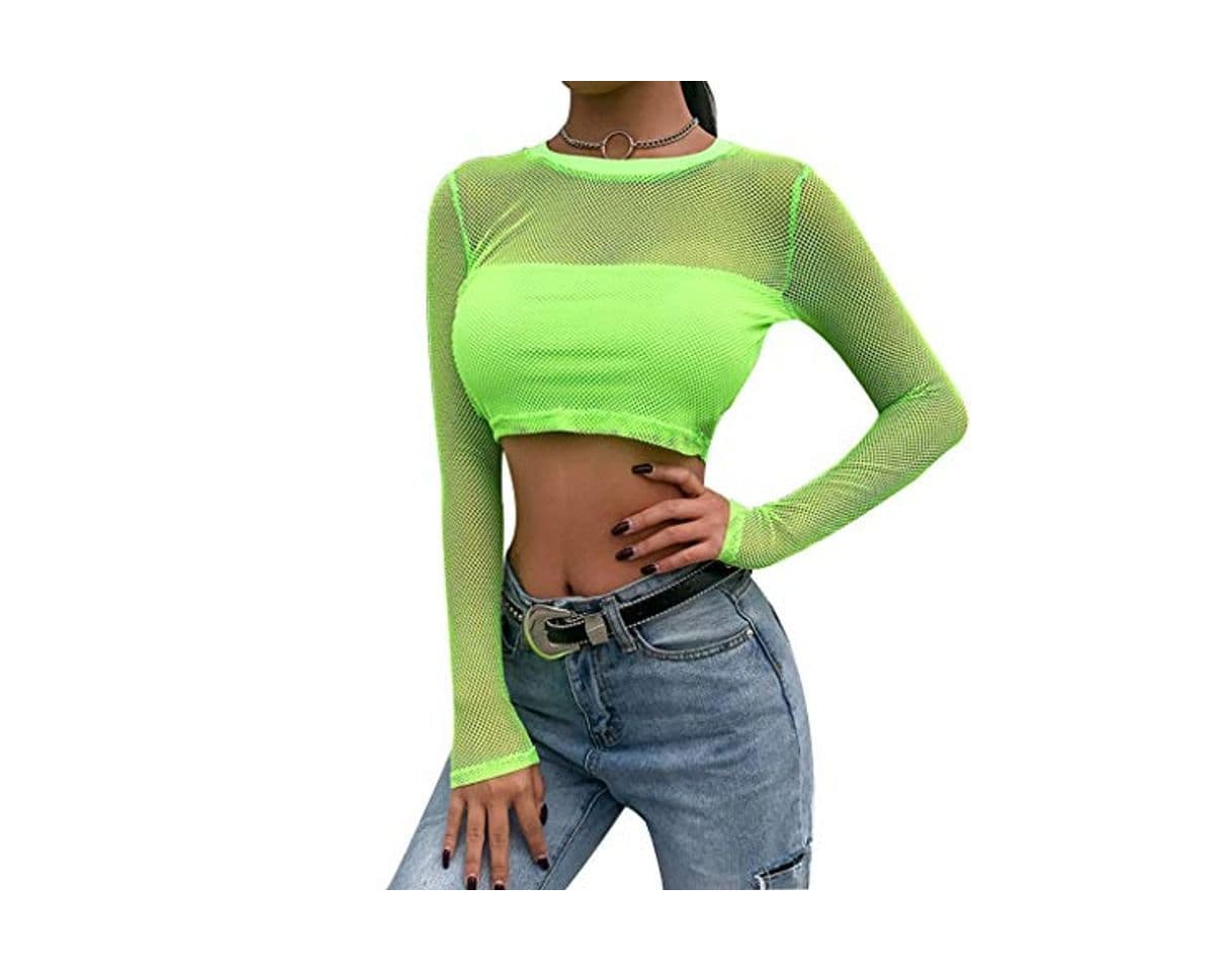 Product Greetuny 1pcs Verde Fluorescente Mallas Blusas Sexy Verano Mujer Verano 2019 Tops