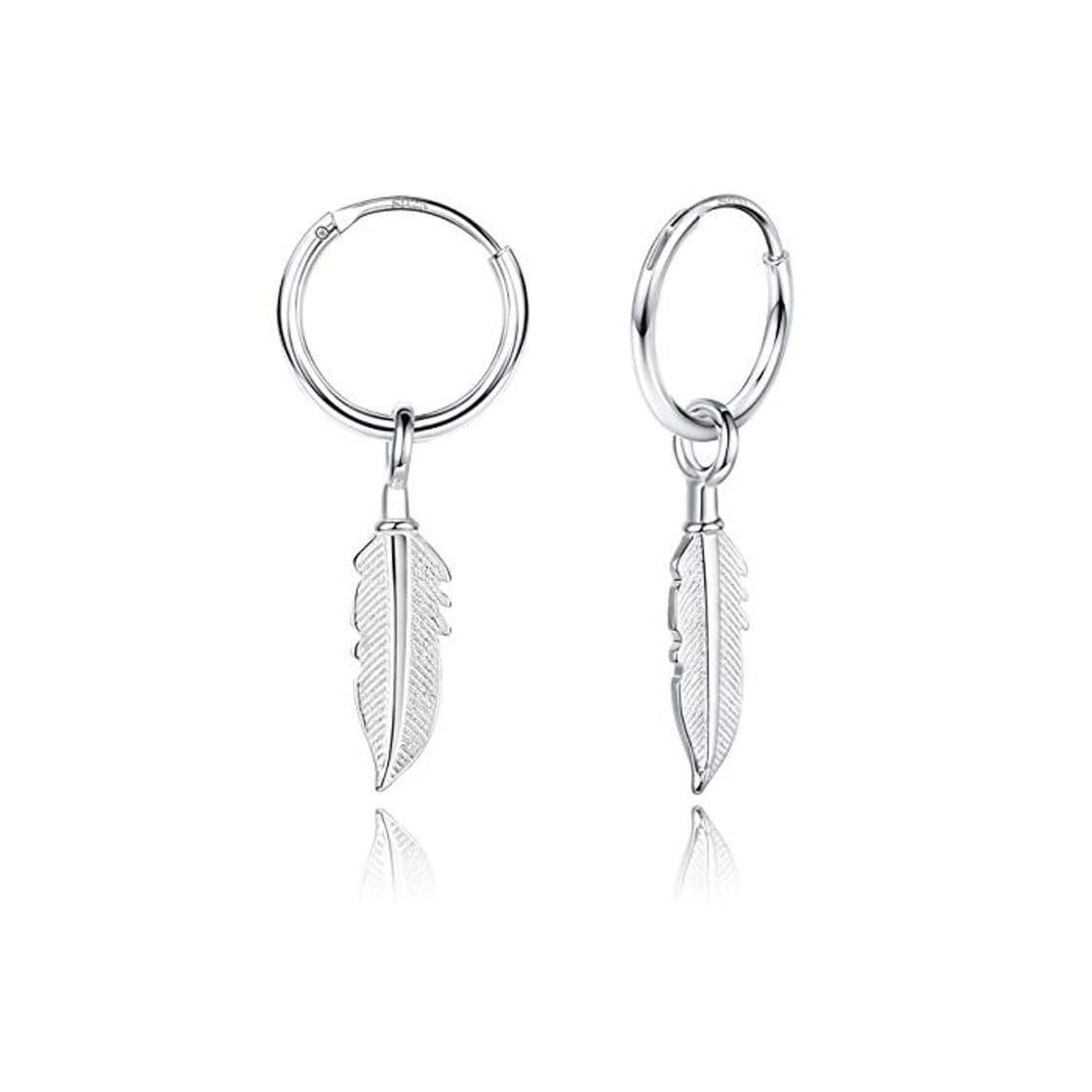 Producto BESTEEL Plata 925 Pendientes para Hombres Mujeres Niñas Pendientes de aro Plumas Colgar Hoja Regalo espumoso Con caja