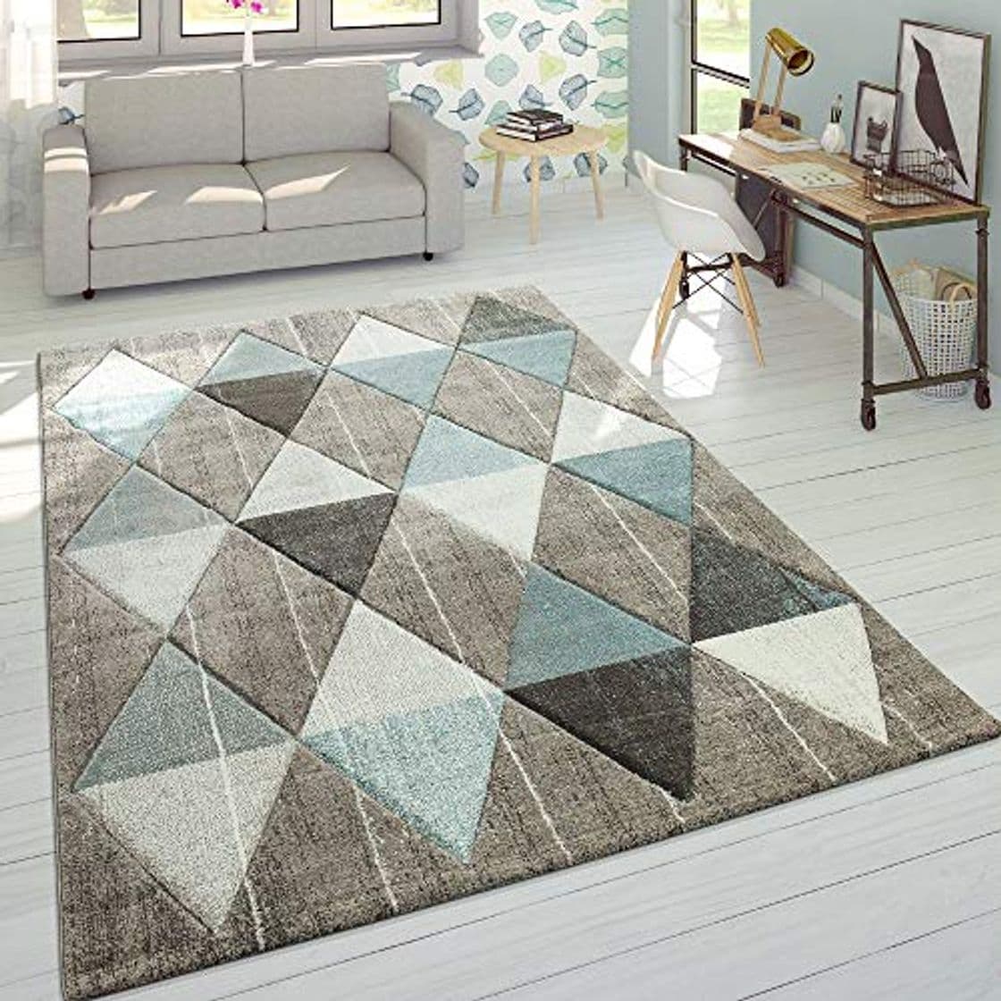 Product Alfombra De Diseño Moderna Contorneada En Colores Pastel con Rombos Beige Y