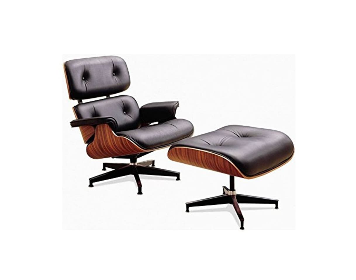 Product Sillón Charles Eames con reposapiés piel auténtica negro