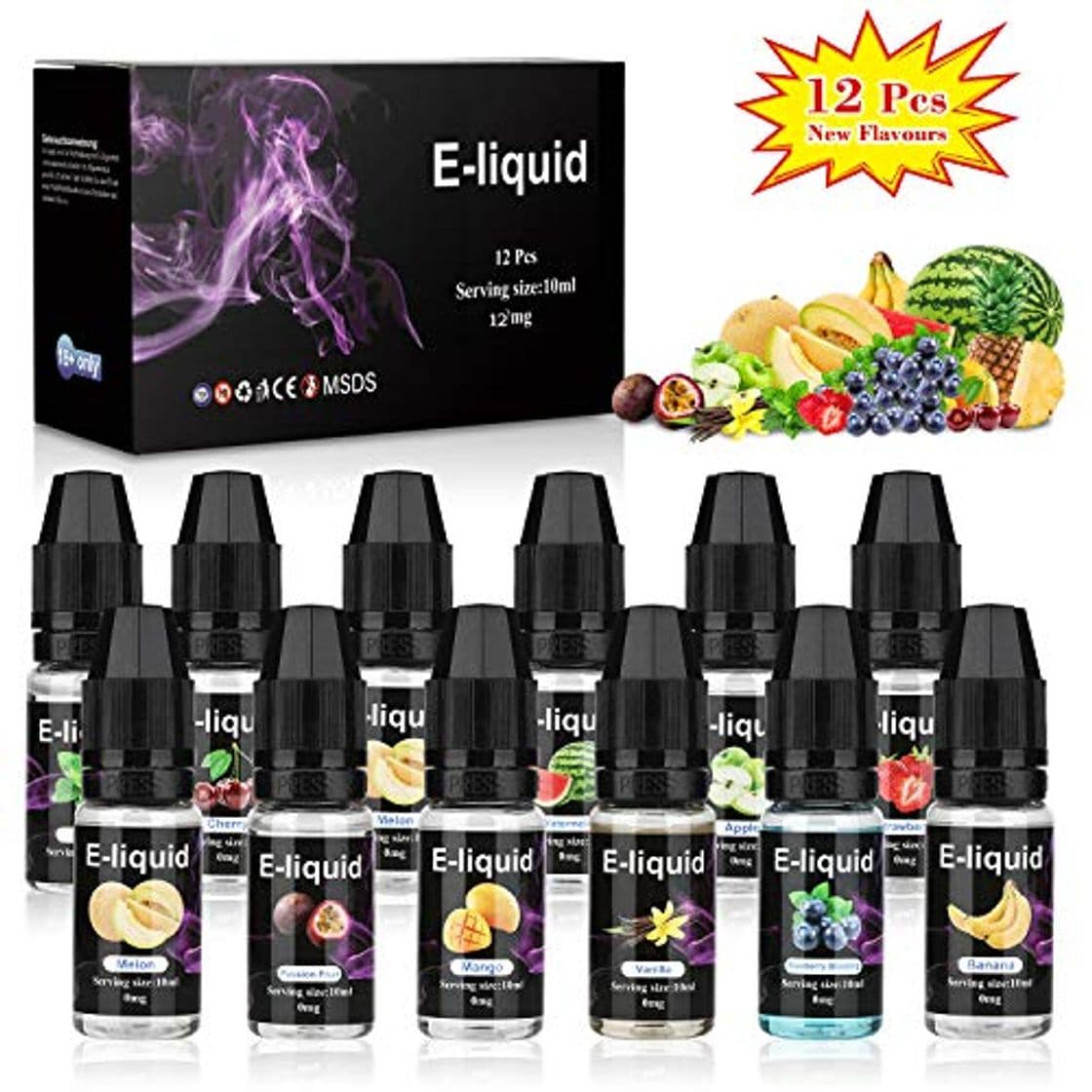 Product E-Líquido, 12 X 10mL E Liquido Vaper Sin Nicotina, E-Liquid VG70/PG30, Set