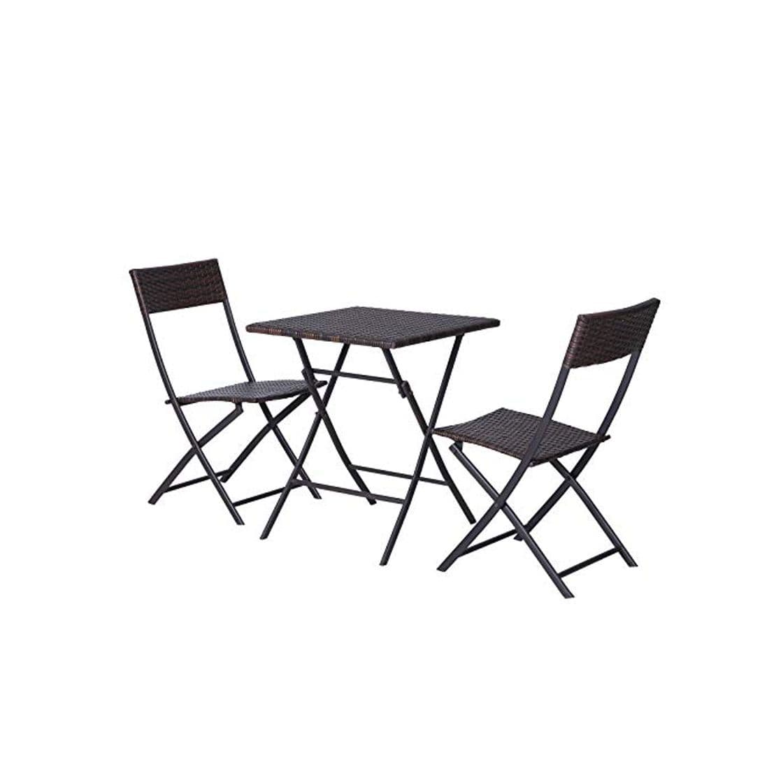 Producto Outsunny Conjunto de 3 Piezas de Ratán Juego de 2 Sillas y Mesa para Patio Balcón Jardín Plegable Diseño Trenzado Elegante Mesa de 60x60x72 cm Color Marrón