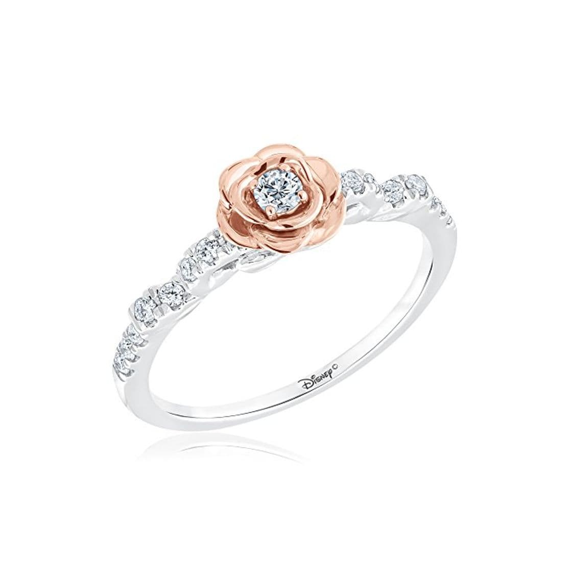 Moda Anillo de diamante de rosa de la Bella de Disney, 1