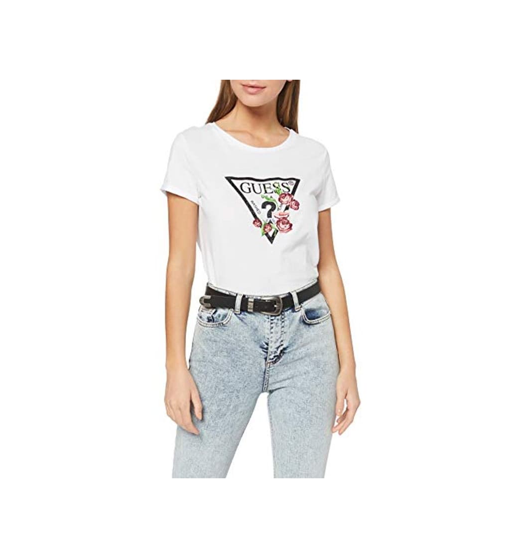 Moda Guess SS Cn Foliage tee Camiseta de Tirantes, Blanco