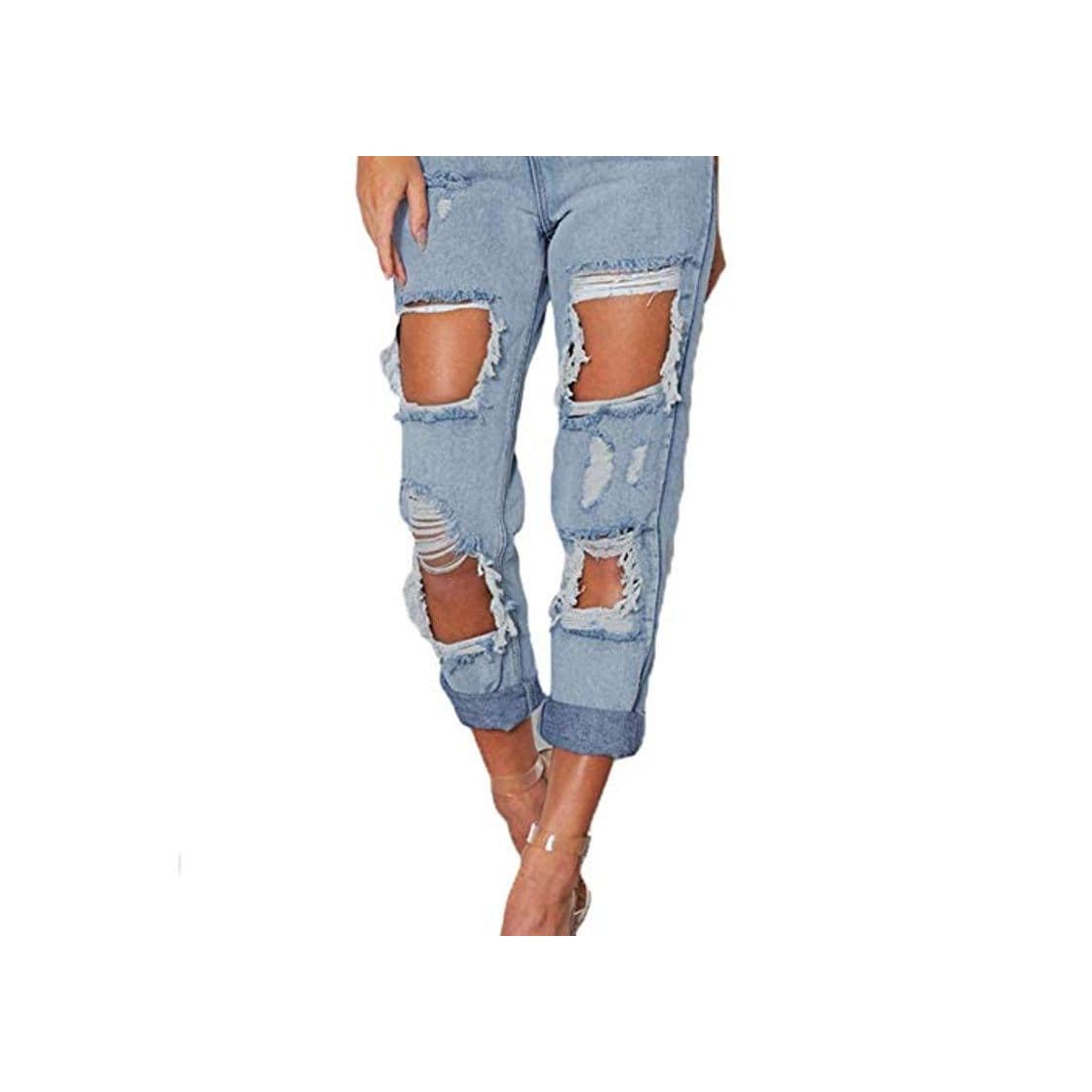 Moda HX fashion Pantalones De Jeans para Mujer Moda Ripped Cintura Alta Basic Slim Fit Boyfrien