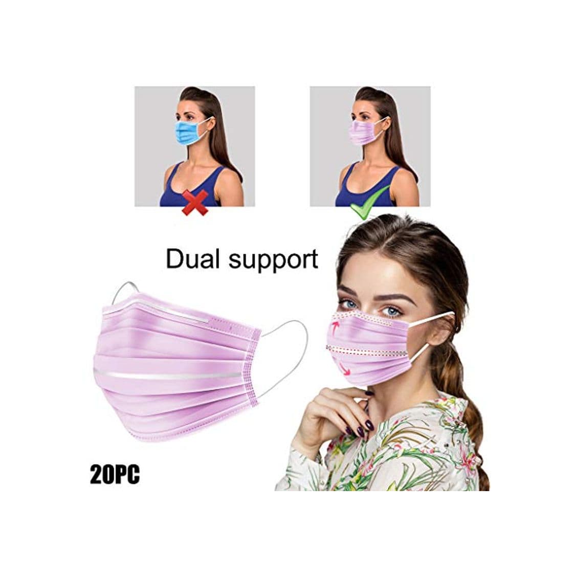 Producto 5 Pcs Disposable 3 Layer Adult Protection 3D Design with Nose Wire Full Protection Reusable Durable Breathable Dustproof Outdoor Haze Protection